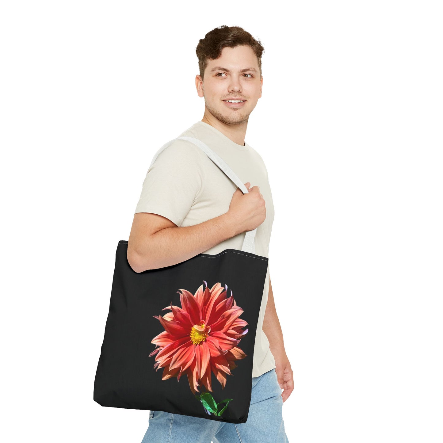 Unisex Dahlia Flower Tote Bag Nature Inspired Tote Floral Print Bag Garden Themed Tote Bag Dahlia Printed Gift Idea For Florists Plant Lover