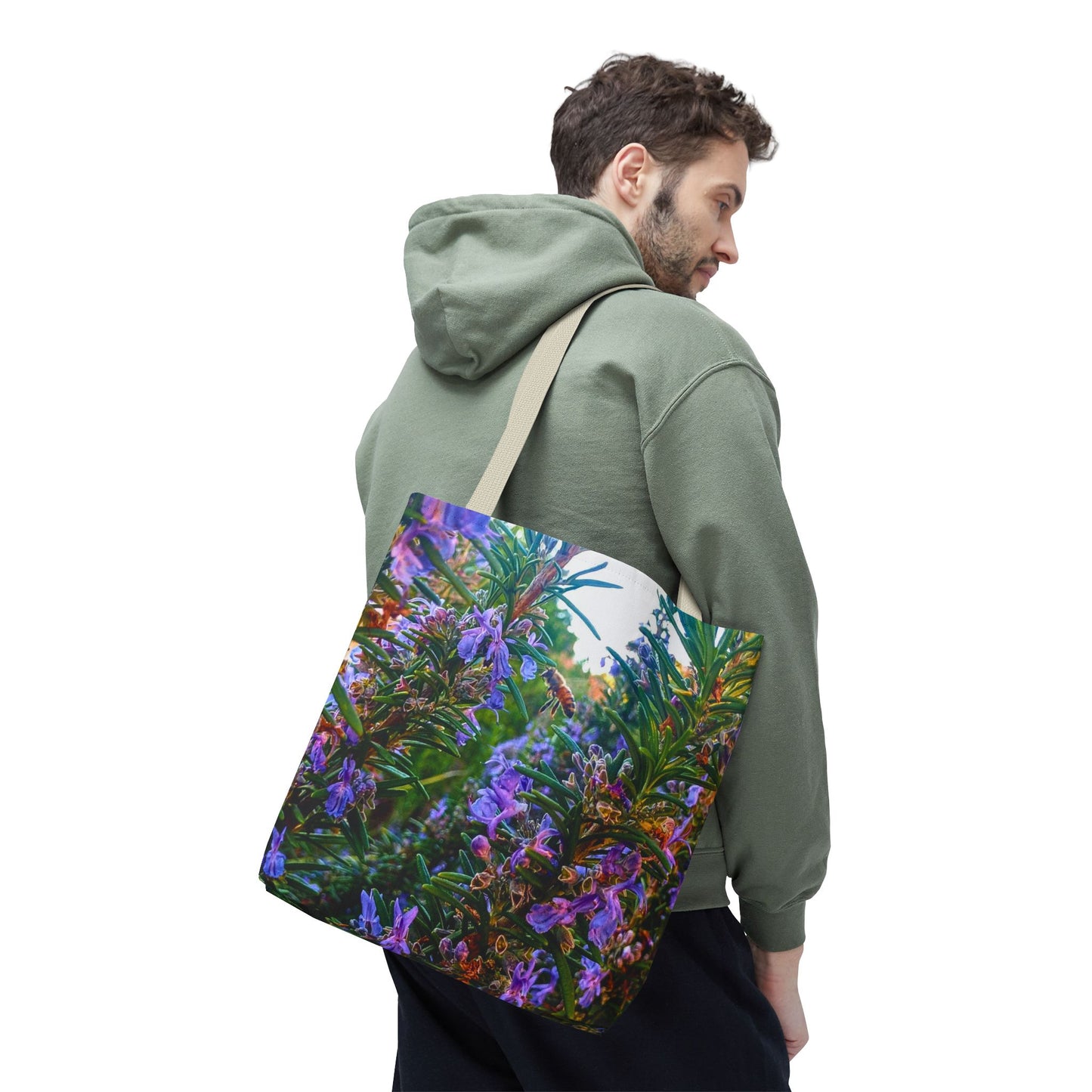 Garden Themed Bee and Rosemary Tote Bag