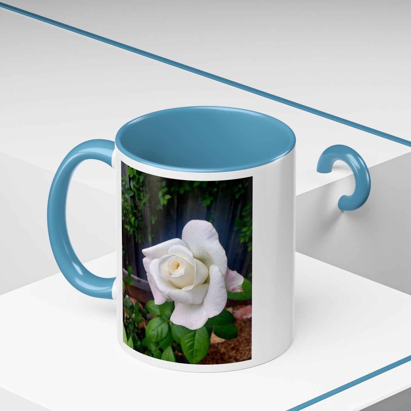 11oz/15oz Garden Themed White Sugar Moon Hybrid Tea Roses Coffee Mug