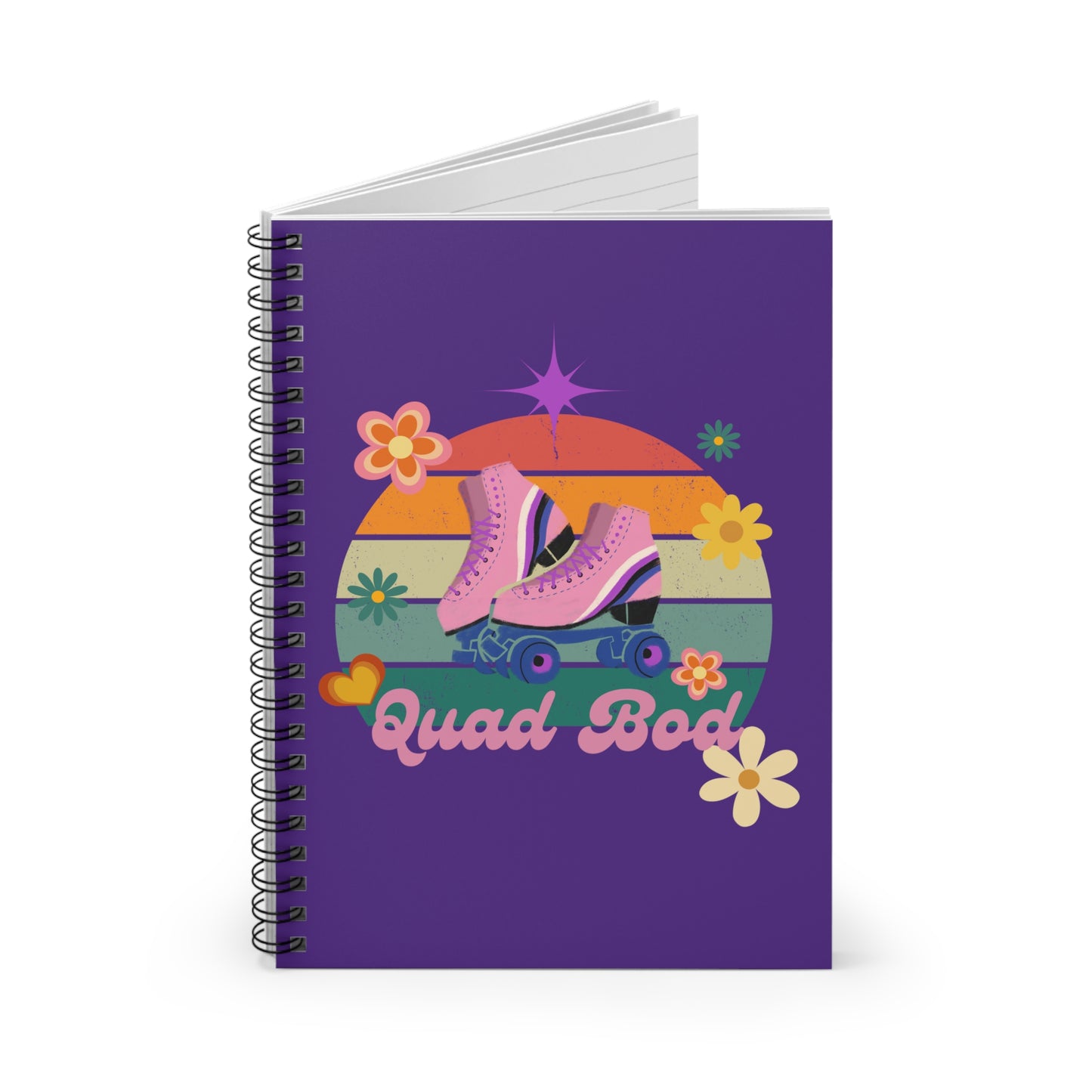 Spiral Notebook - Ruled Line, Purple Quad Bod Retro Vibes Rollerskate Theme, EDC 118 pages
