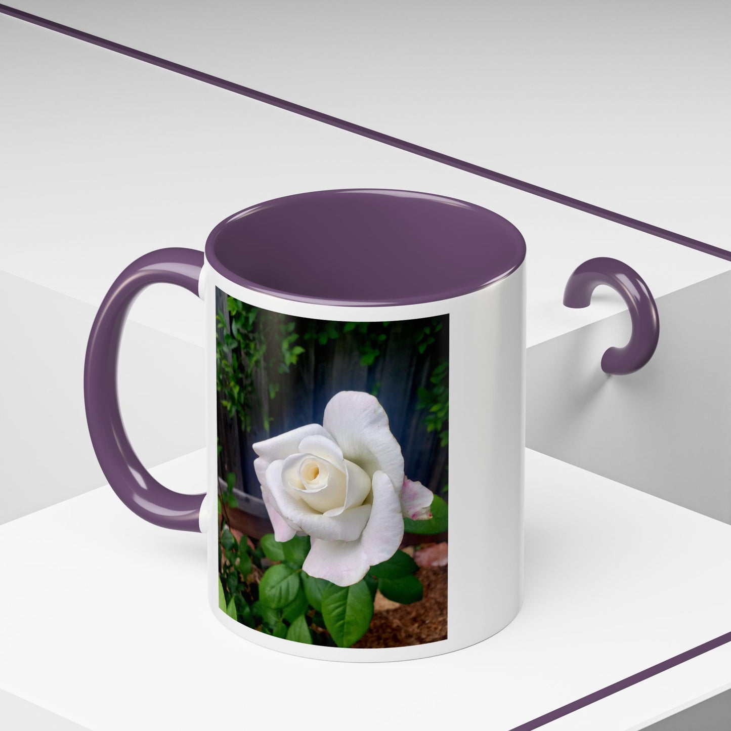 11oz/15oz Garden Themed White Sugar Moon Hybrid Tea Roses Coffee Mug