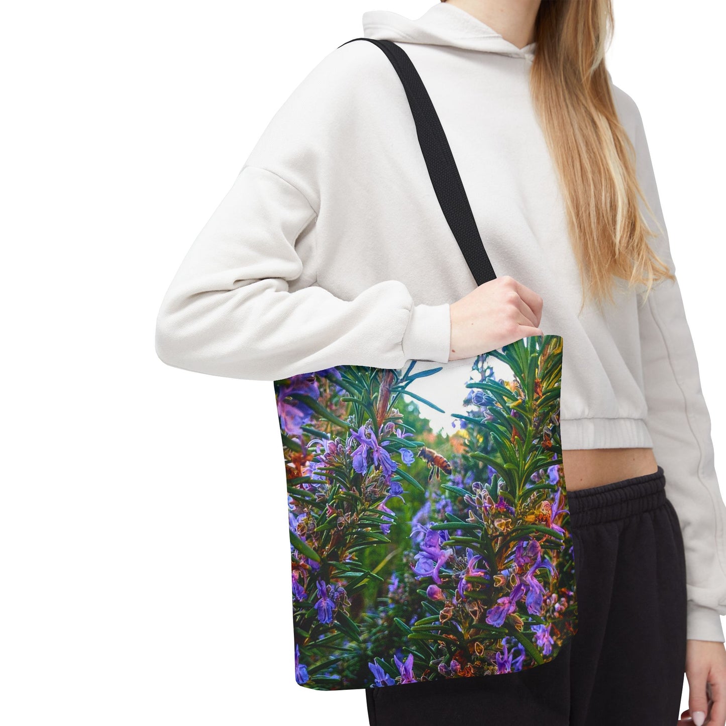 Garden Themed Bee and Rosemary Tote Bag