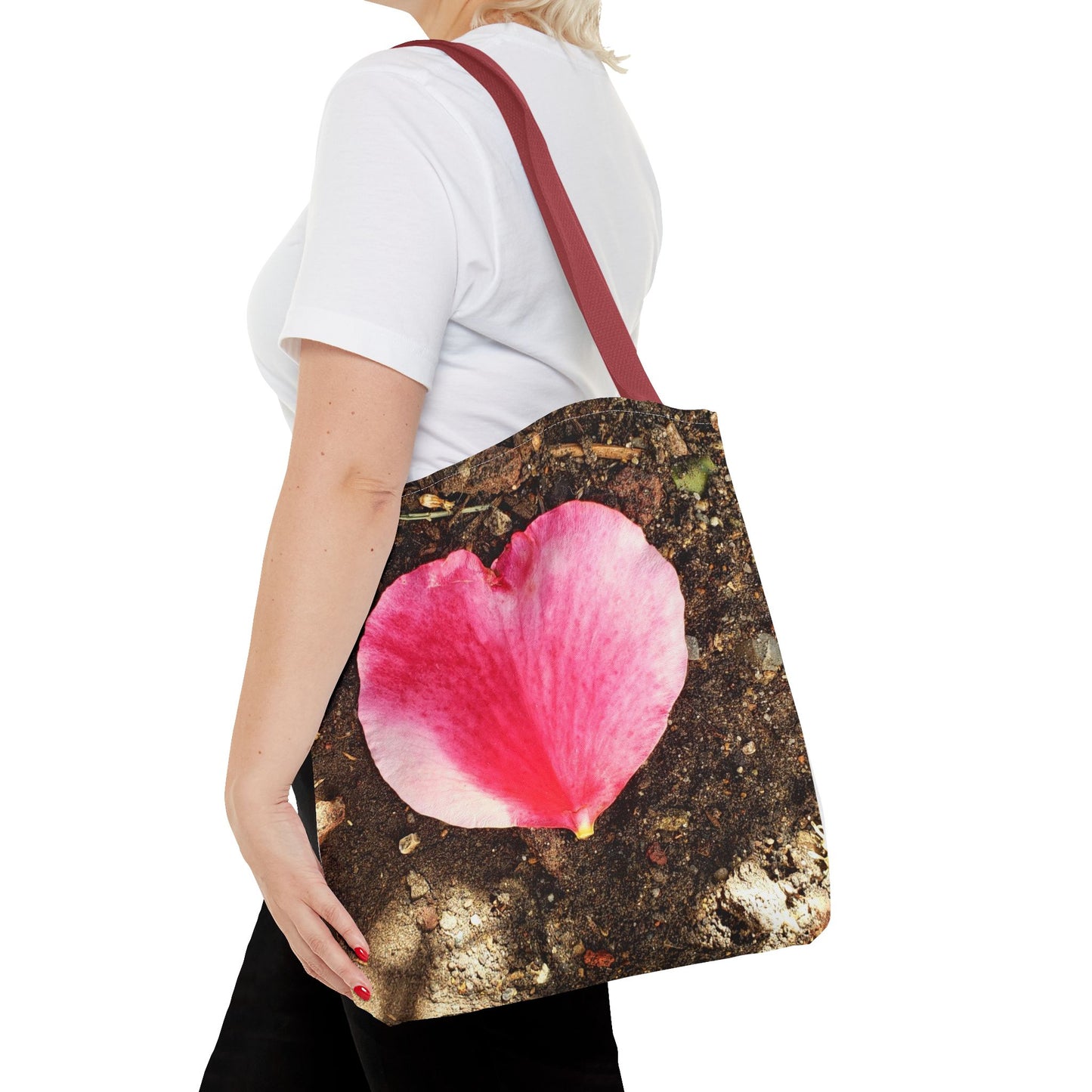 Unisex Garden Themed Double Delight Heart Shaped Rose Petal Tote Bag
