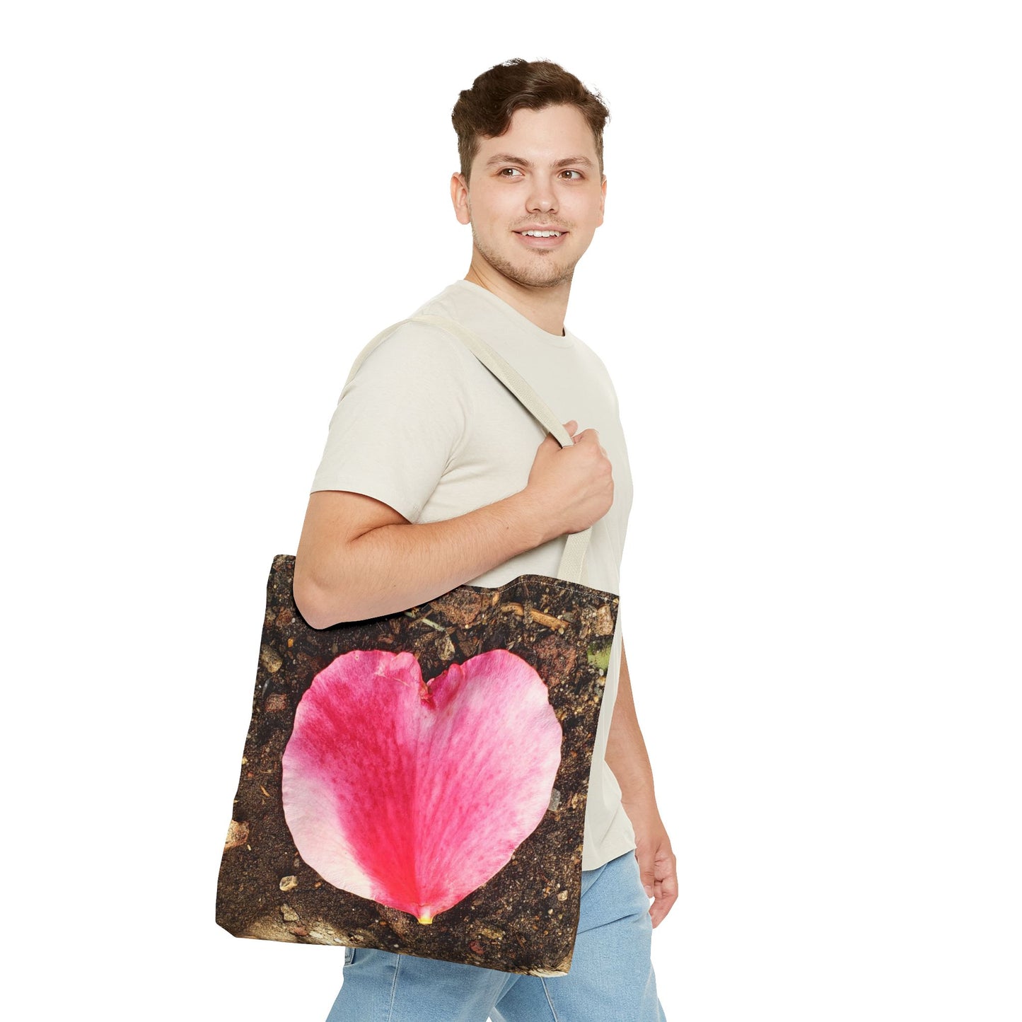 Unisex Garden Themed Double Delight Heart Shaped Rose Petal Tote Bag