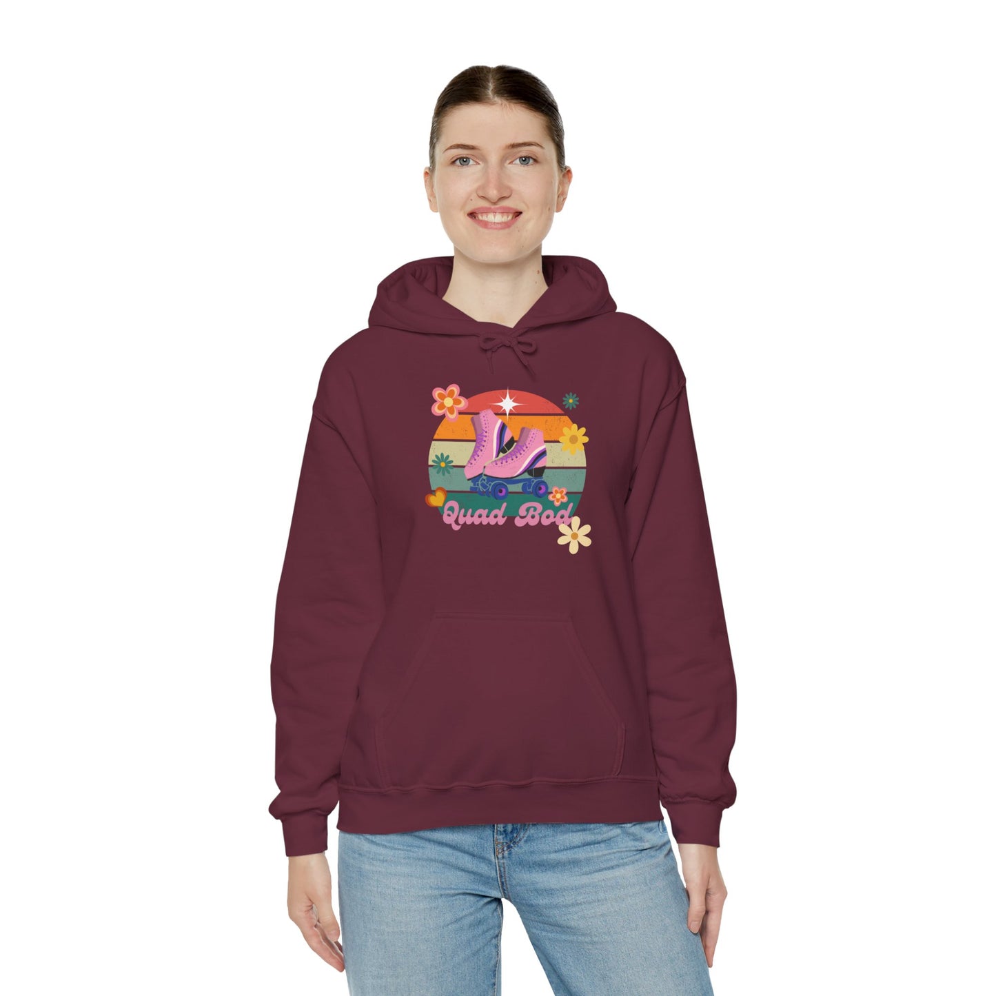 Unisex Heavy Blend™ Quad Bod Retro Vibes Rollerskater Hooded Sweatshirt