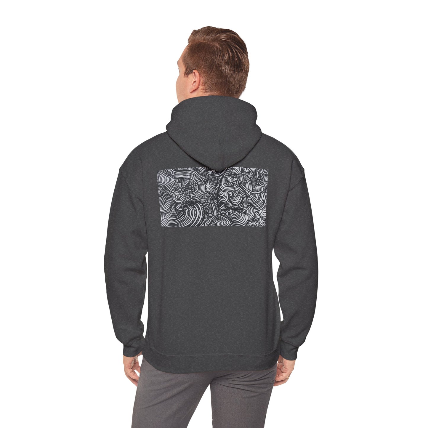 Unisex Heavy Blend™ Original Minimalist Line Art Midsize Print Hooded Sweatshirt - Liquid