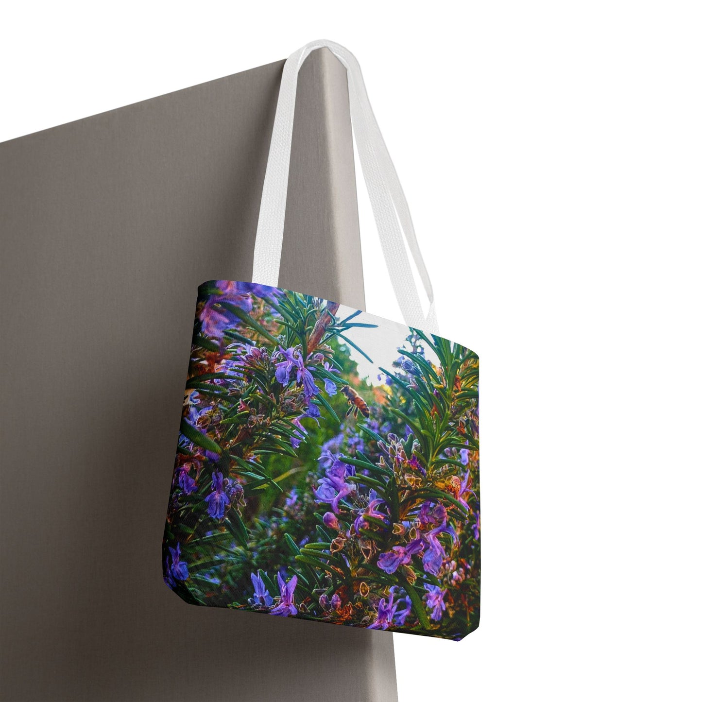 Garden Themed Bee and Rosemary Tote Bag