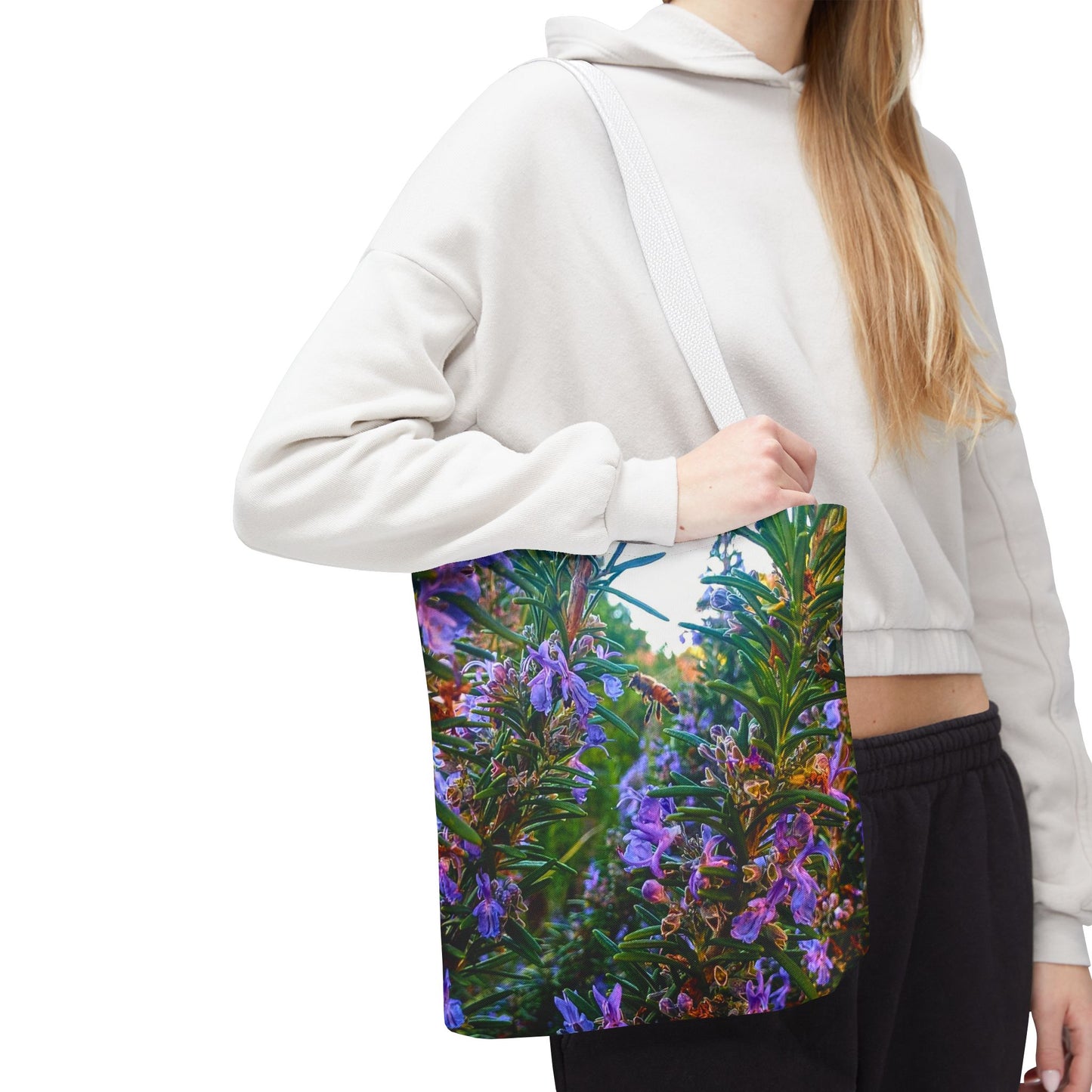 Garden Themed Bee and Rosemary Tote Bag