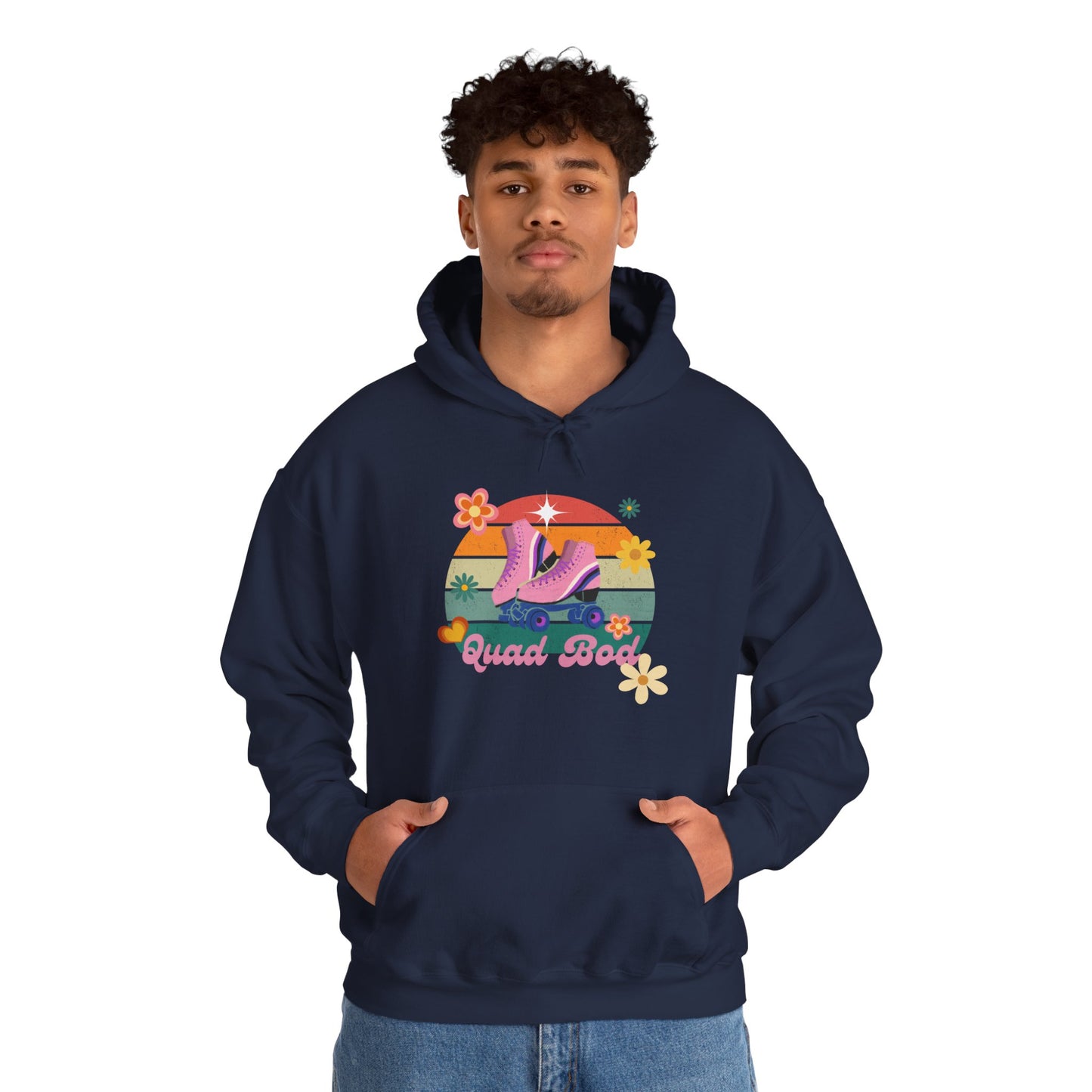 Unisex Heavy Blend™ Quad Bod Retro Vibes Rollerskater Hooded Sweatshirt