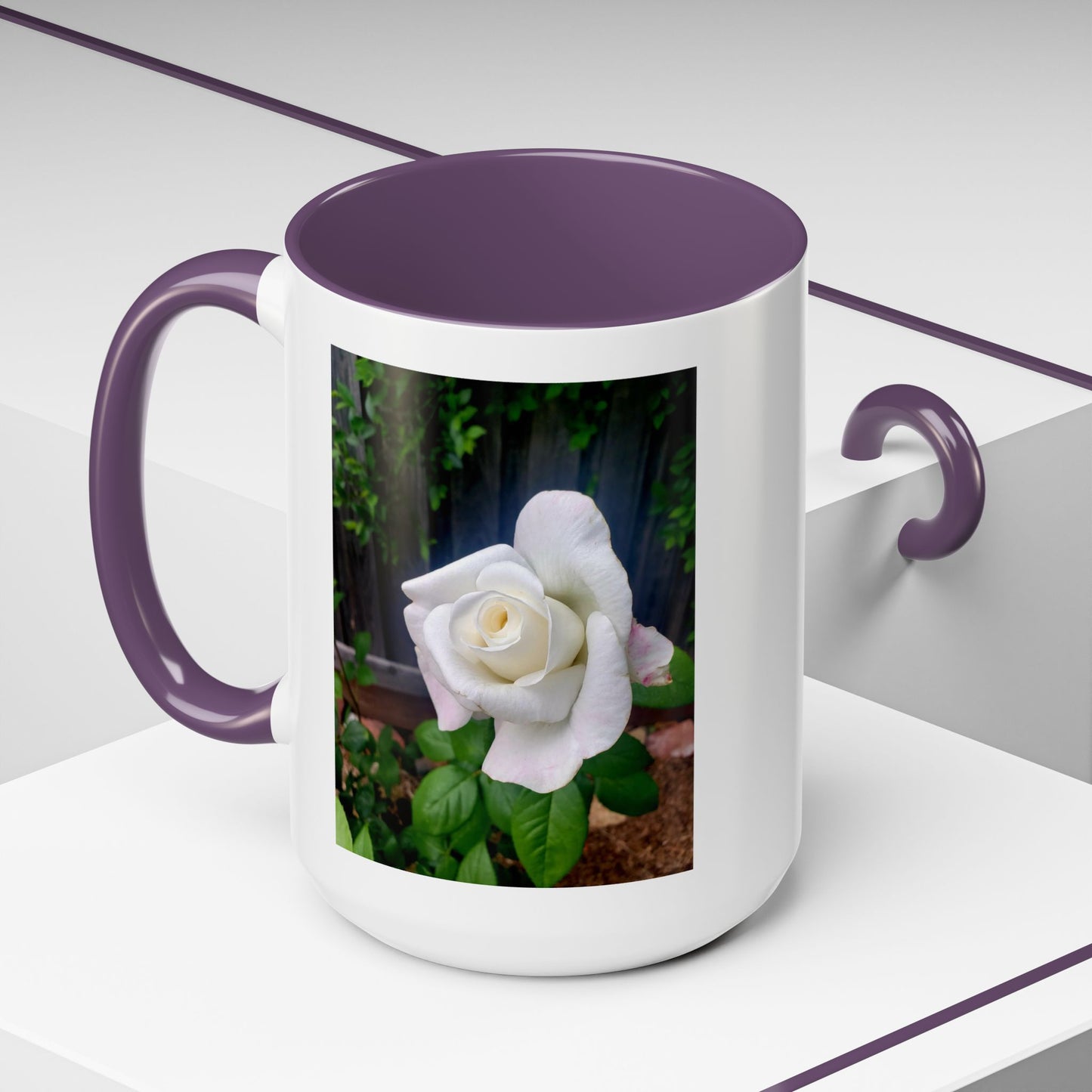 11oz/15oz Garden Themed White Sugar Moon Hybrid Tea Roses Coffee Mug