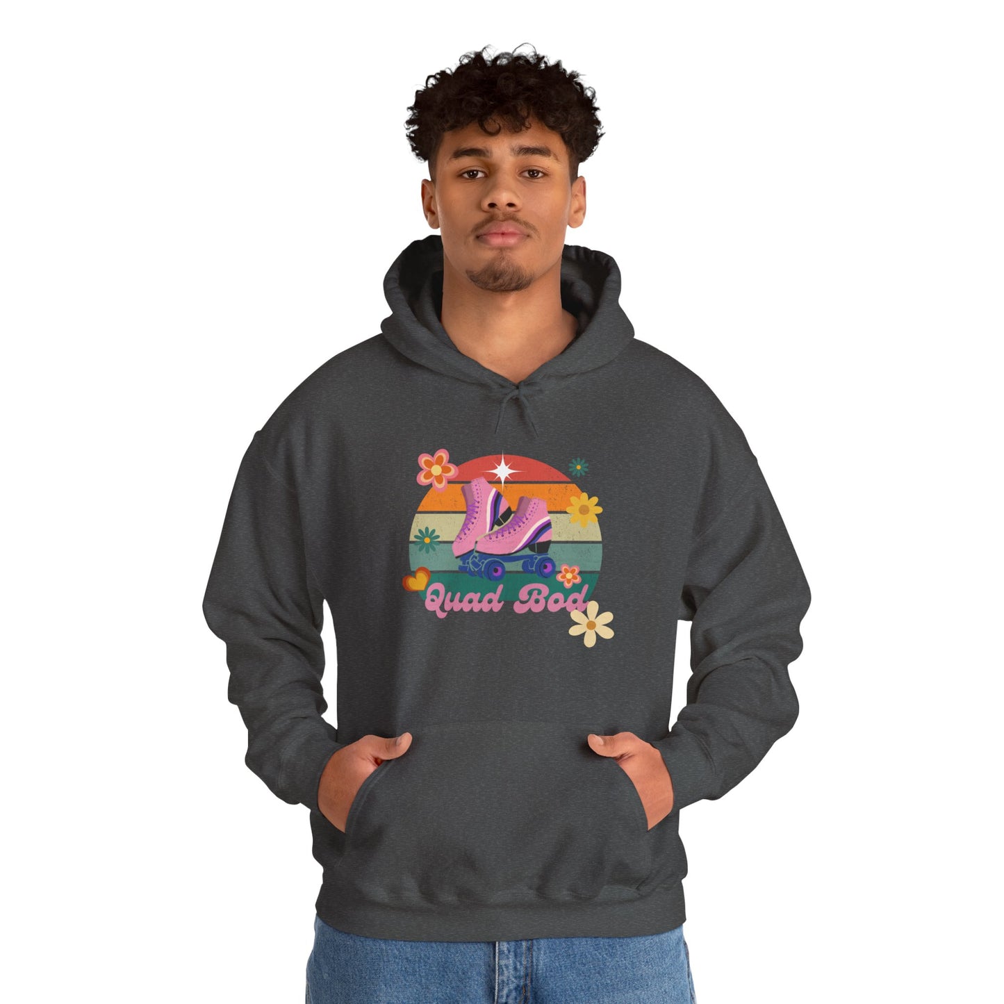 Unisex Heavy Blend™ Quad Bod Retro Vibes Rollerskater Hooded Sweatshirt