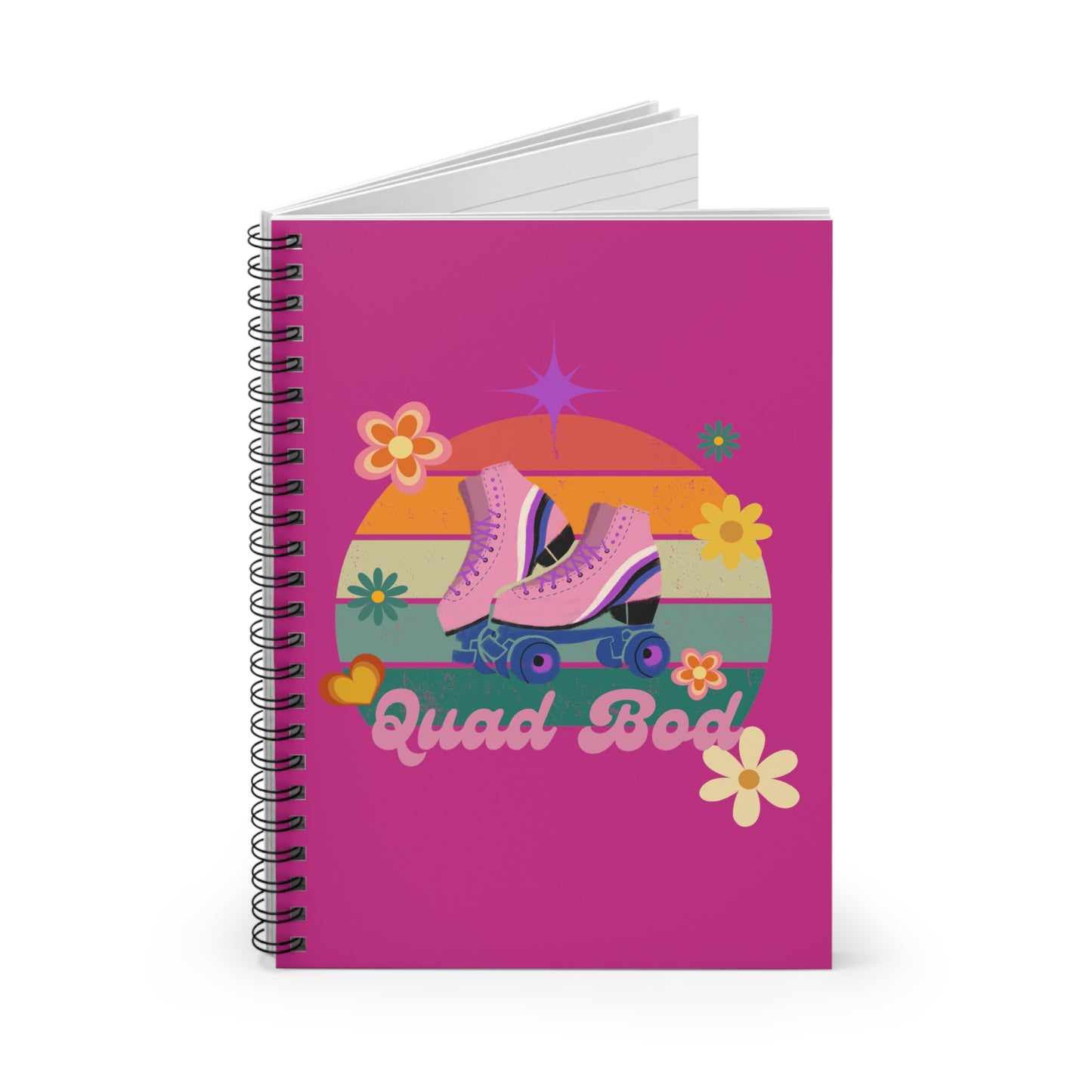 Spiral Notebook - Ruled Line, Pink Quad Bod Retro Vibes Rollerskate Theme, EDC 118 pages