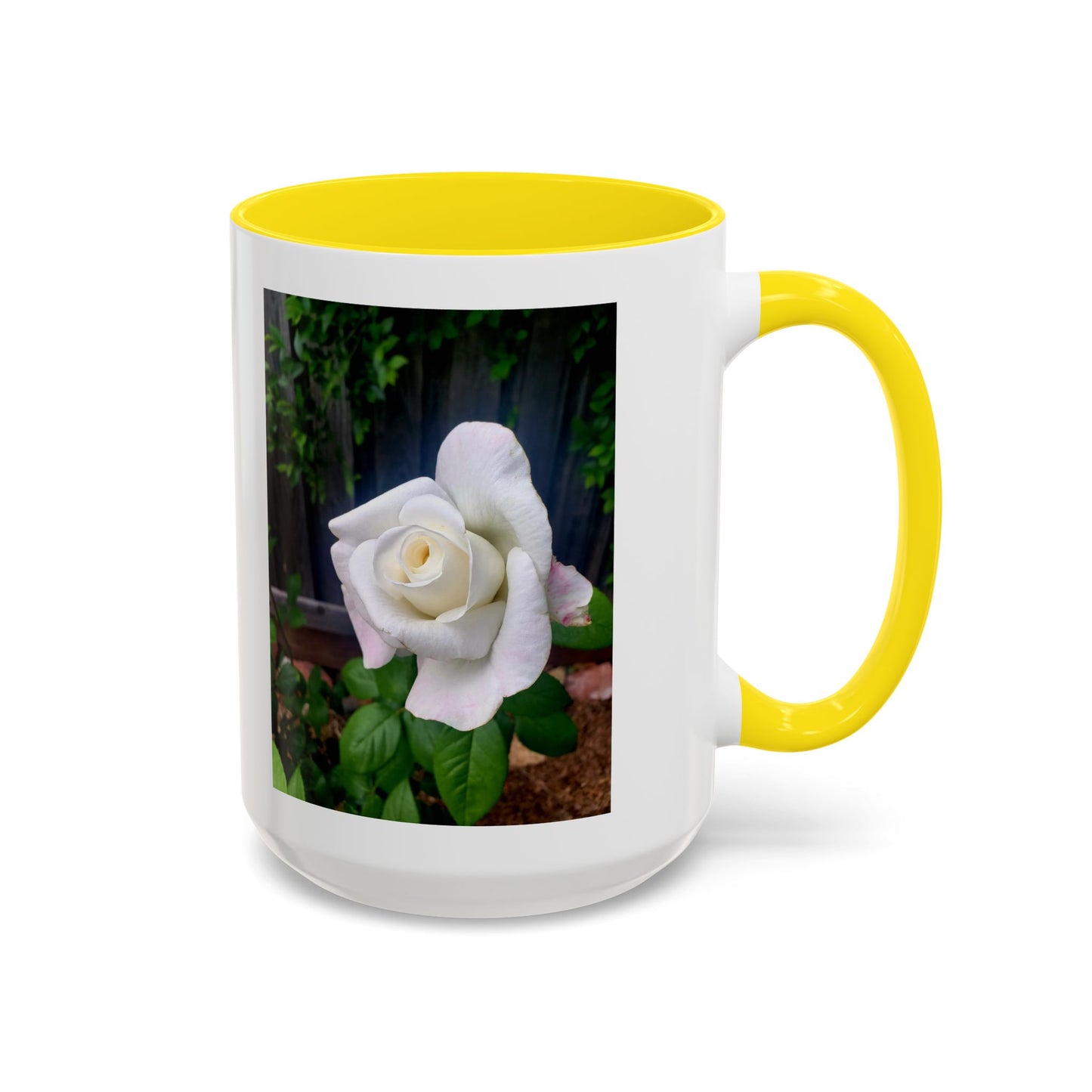 11oz/15oz Garden Themed White Sugar Moon Hybrid Tea Roses Coffee Mug