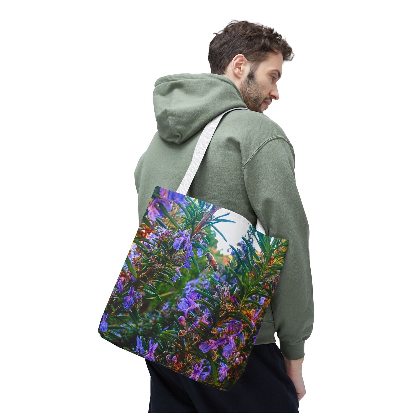 Garden Themed Bee and Rosemary Tote Bag