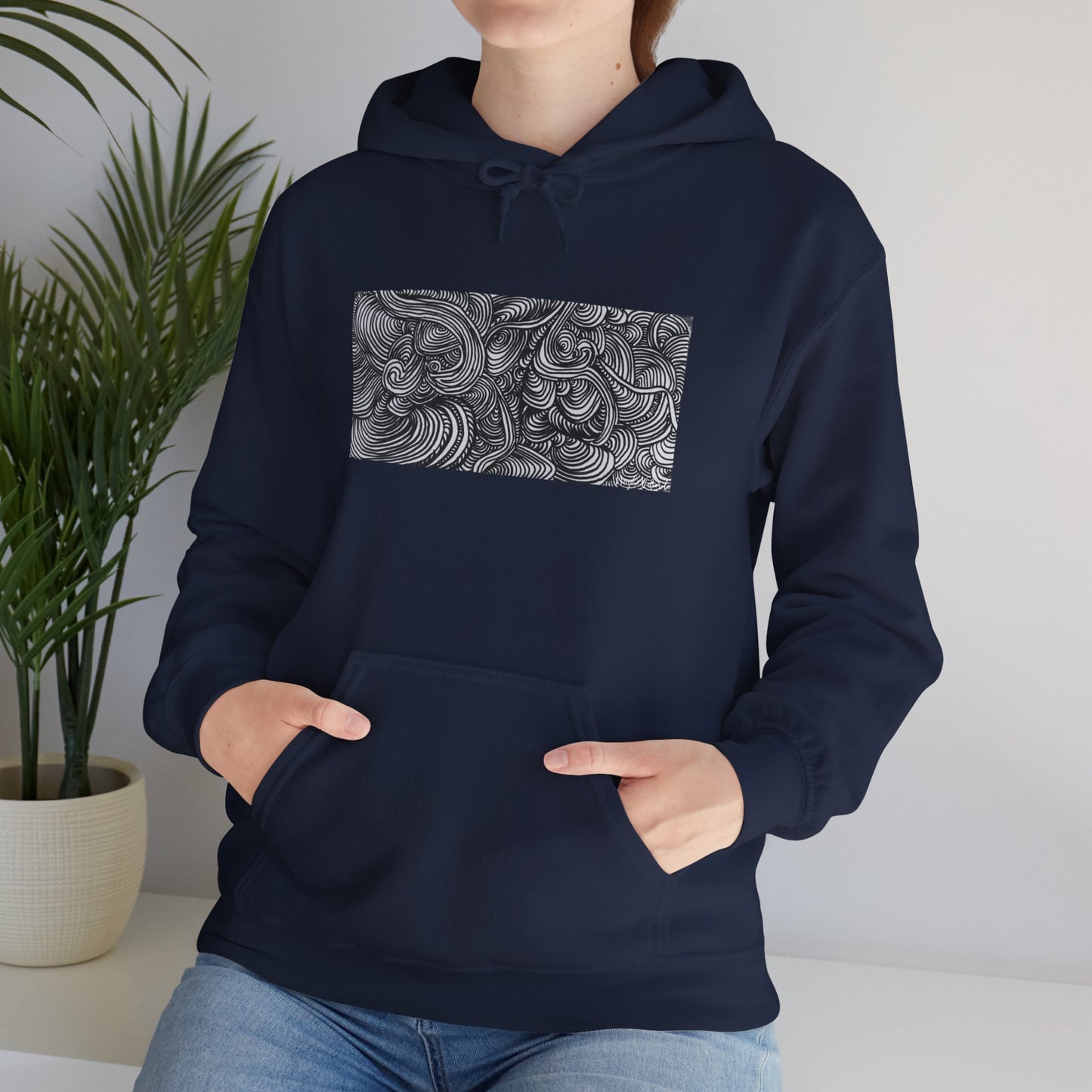 Unisex Heavy Blend™ Original Minimalist Line Art Midsize Print Hooded Sweatshirt - Liquid