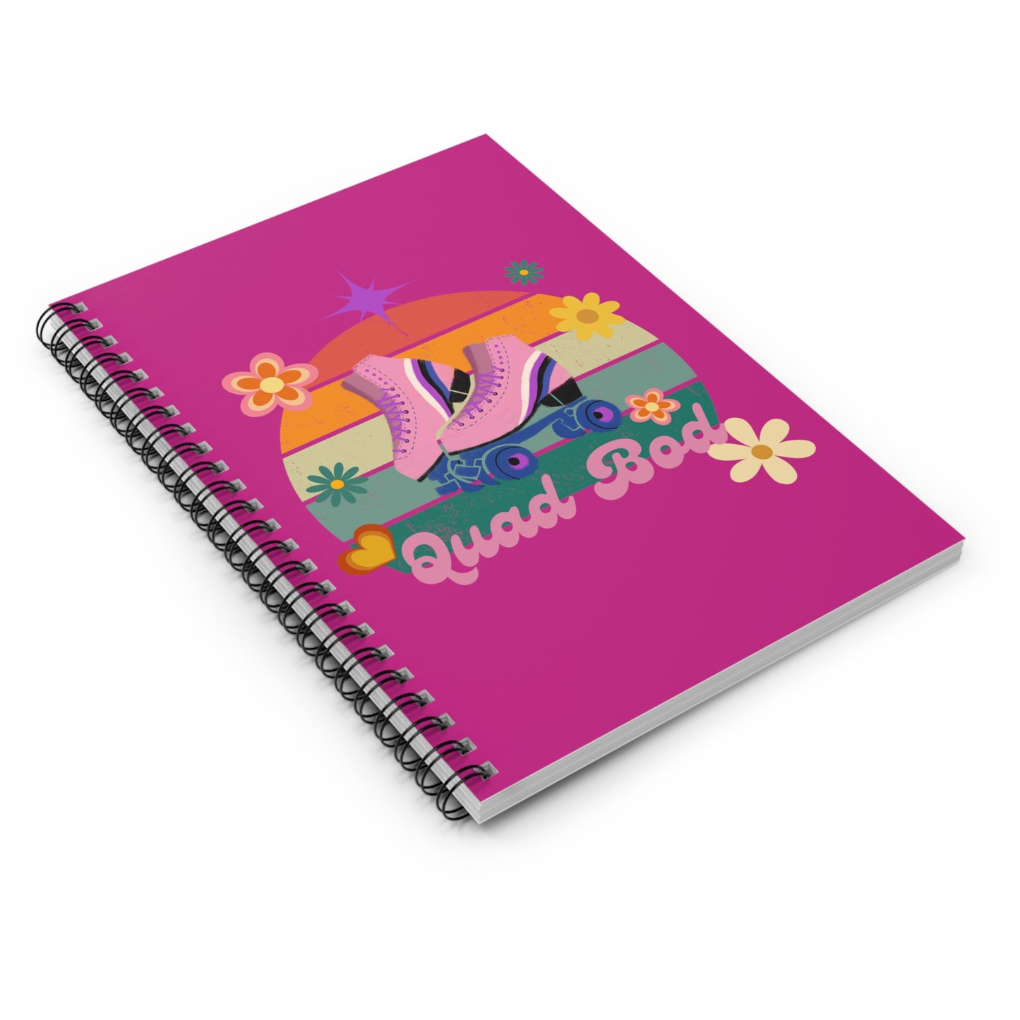 Spiral Notebook - Ruled Line, Pink Quad Bod Retro Vibes Rollerskate Theme, EDC 118 pages