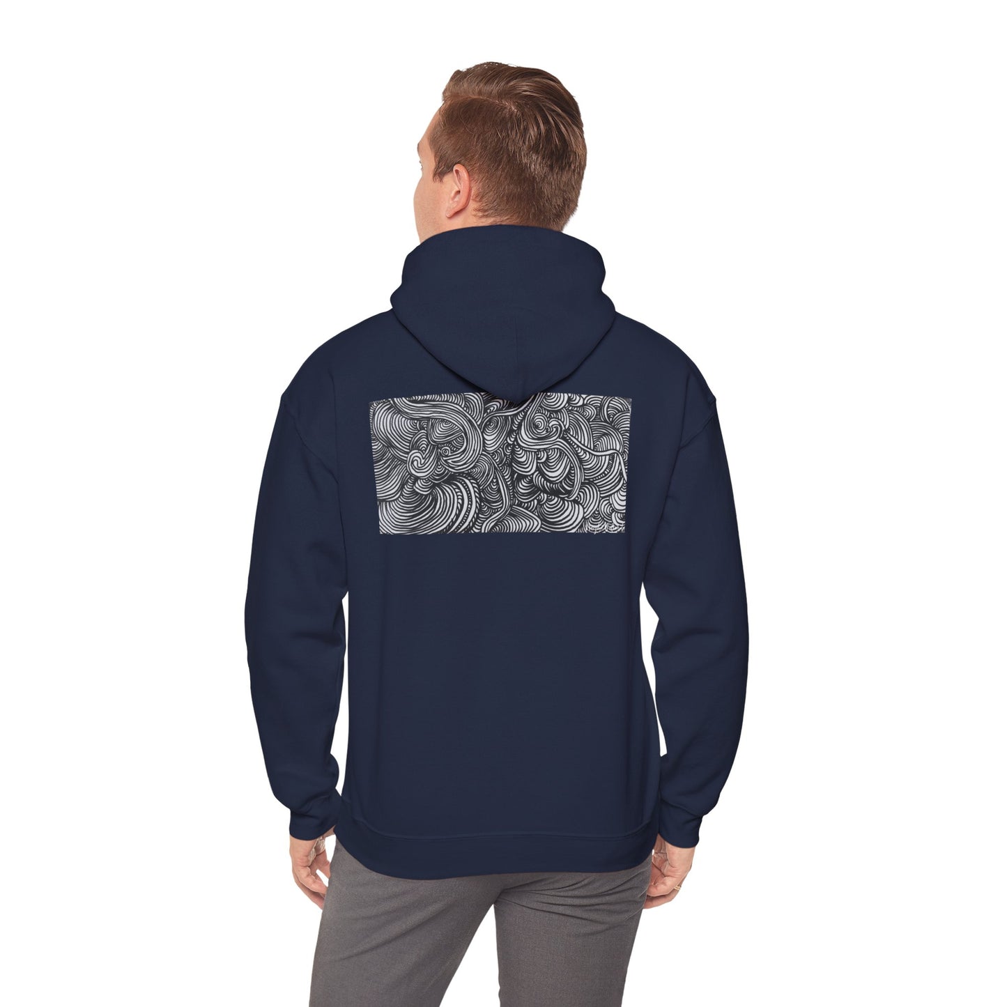 Unisex Heavy Blend™ Original Minimalist Line Art Midsize Print Hooded Sweatshirt - Liquid