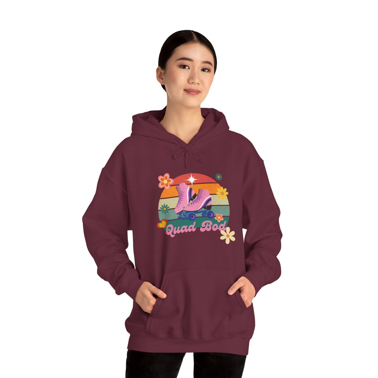 Unisex Heavy Blend™ Quad Bod Retro Vibes Rollerskater Hooded Sweatshirt