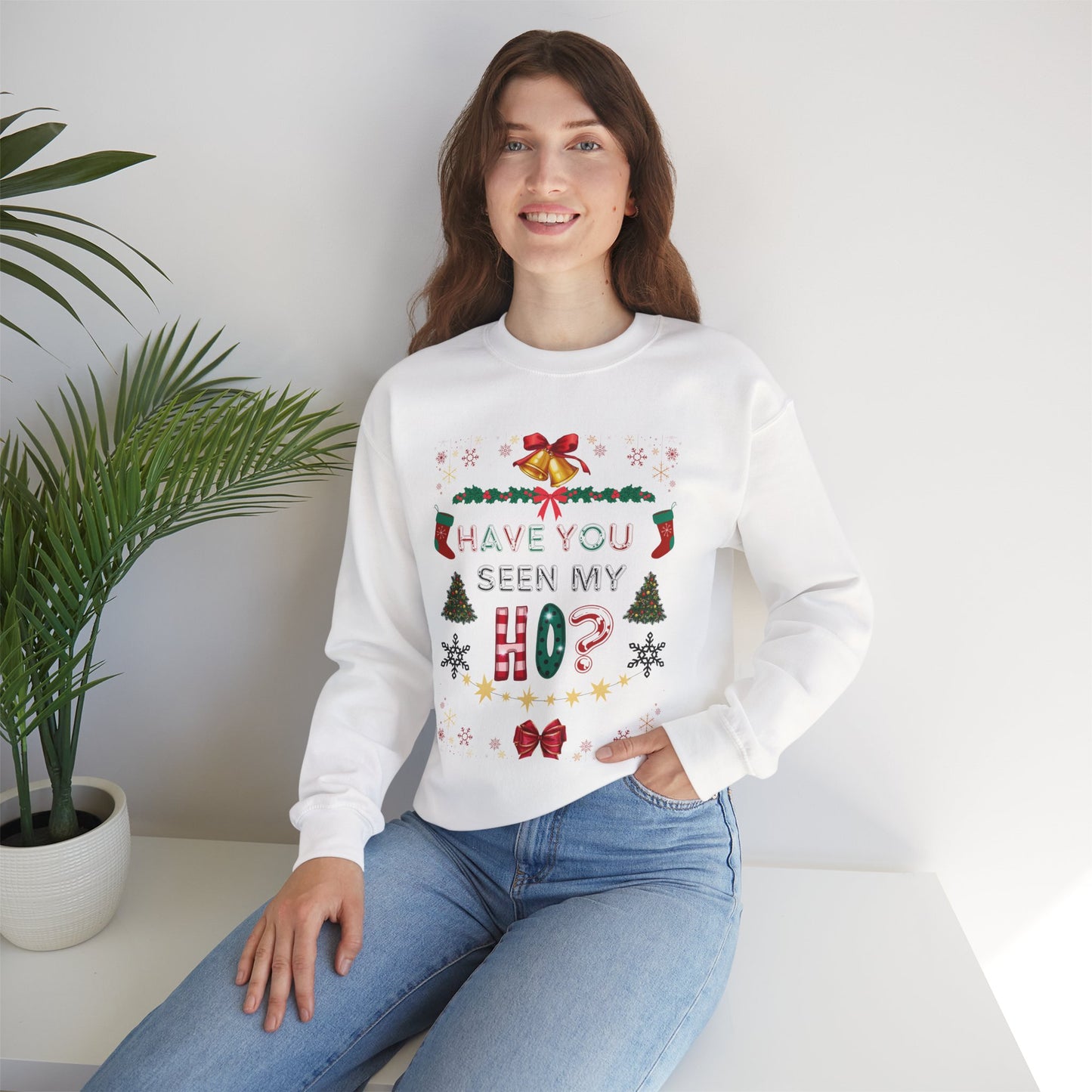 Unisex Funny Couples Matching Ugly Christmas Sweatshirt - Have You Seen My Ho?