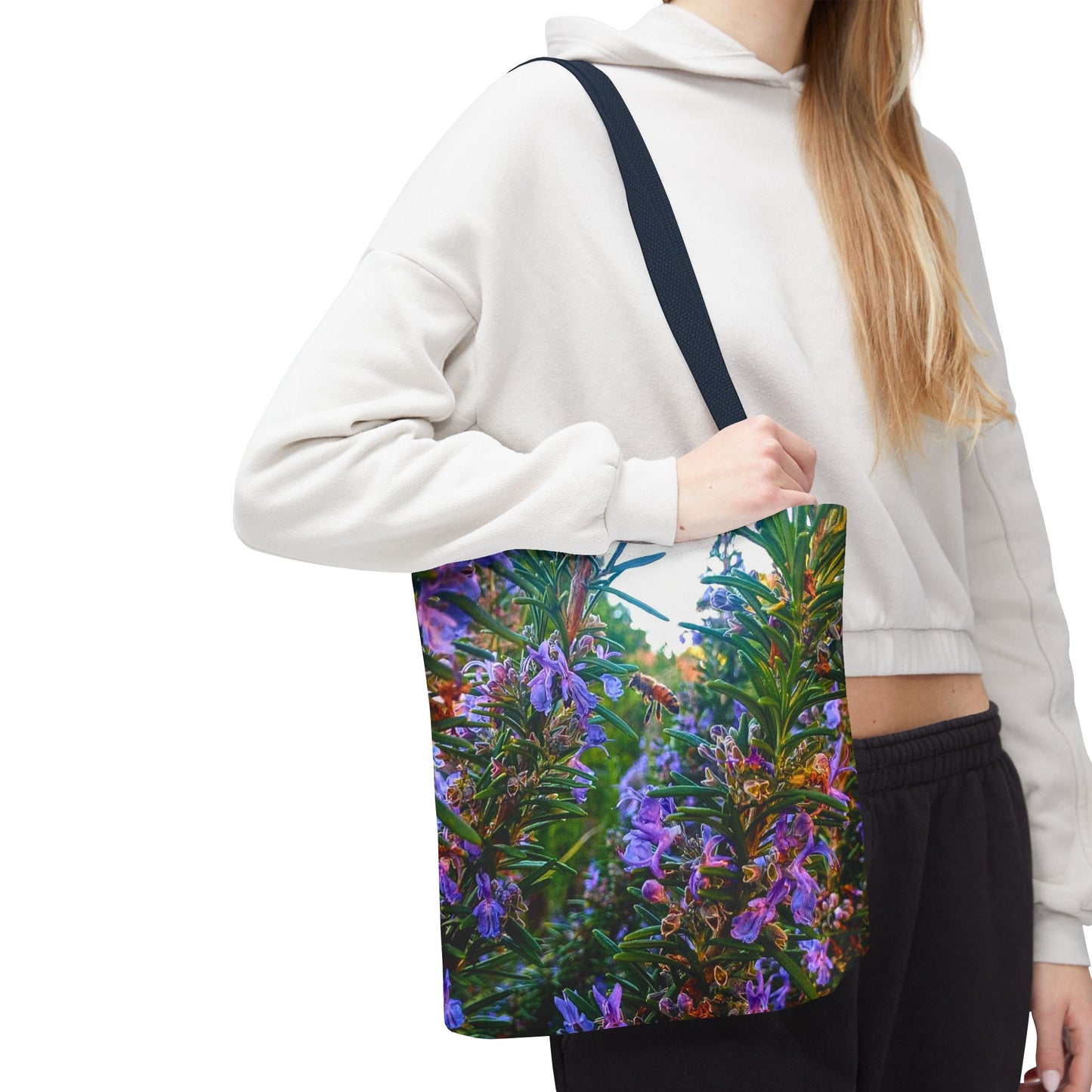 Garden Themed Bee and Rosemary Tote Bag