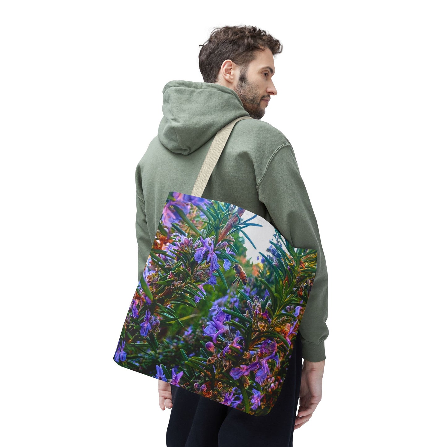 Garden Themed Bee and Rosemary Tote Bag