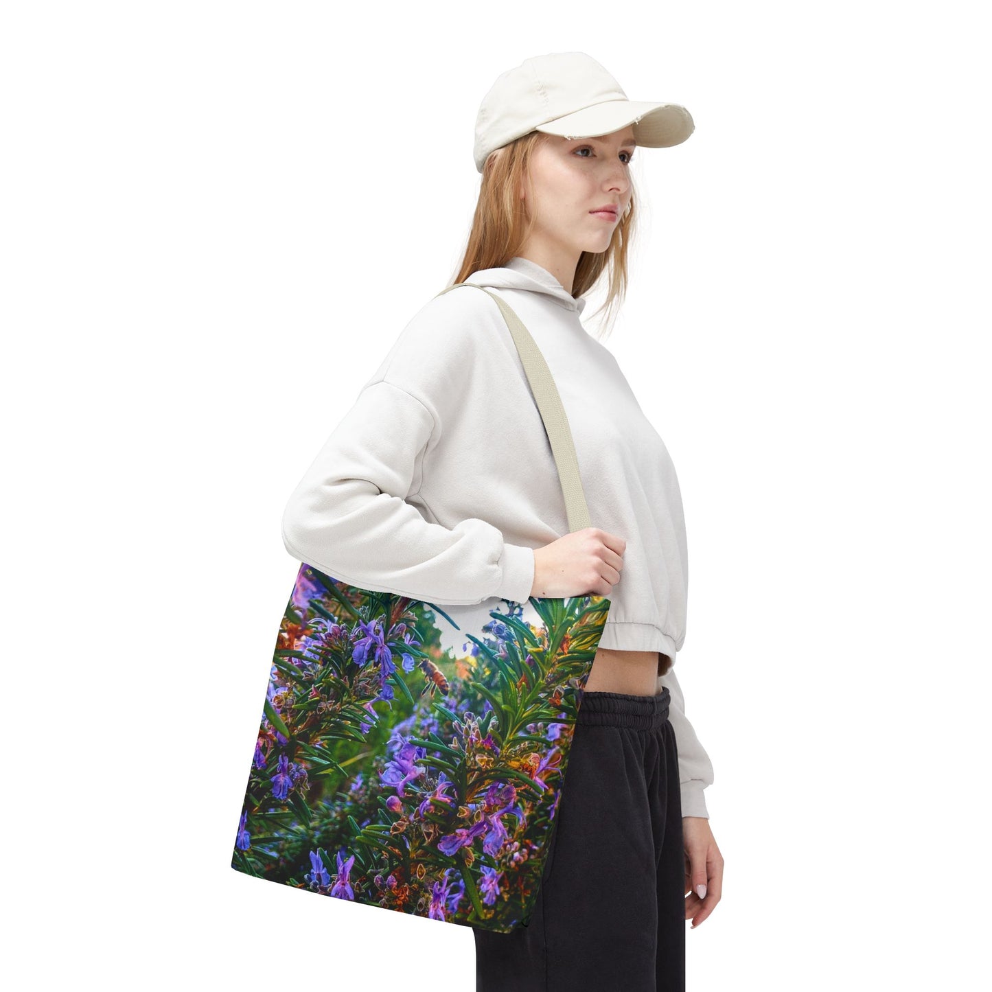 Garden Themed Bee and Rosemary Tote Bag