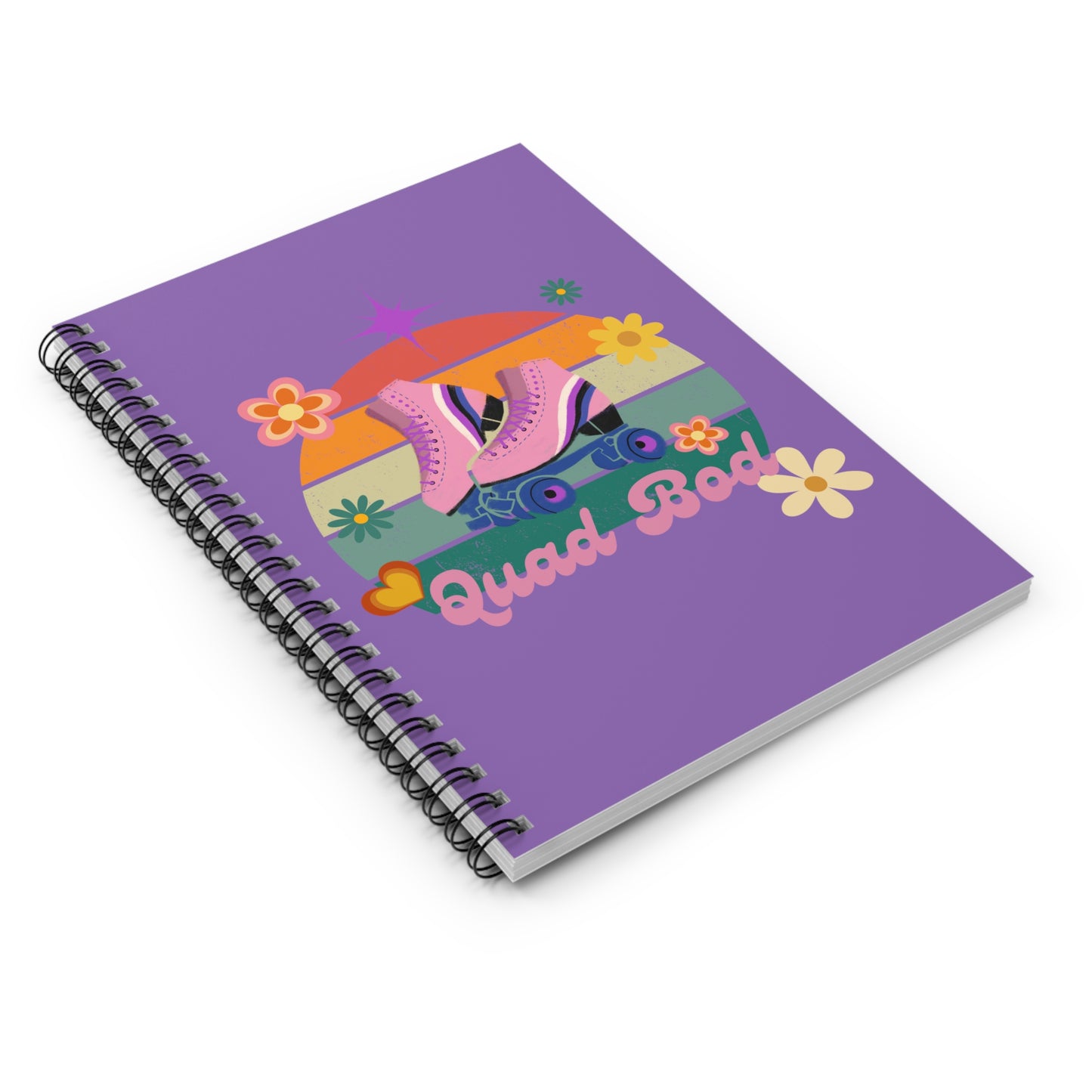Spiral Notebook - Ruled Line, Light Purple Quad Bod Retro Vibes Rollerskate Theme, EDC 118 pages
