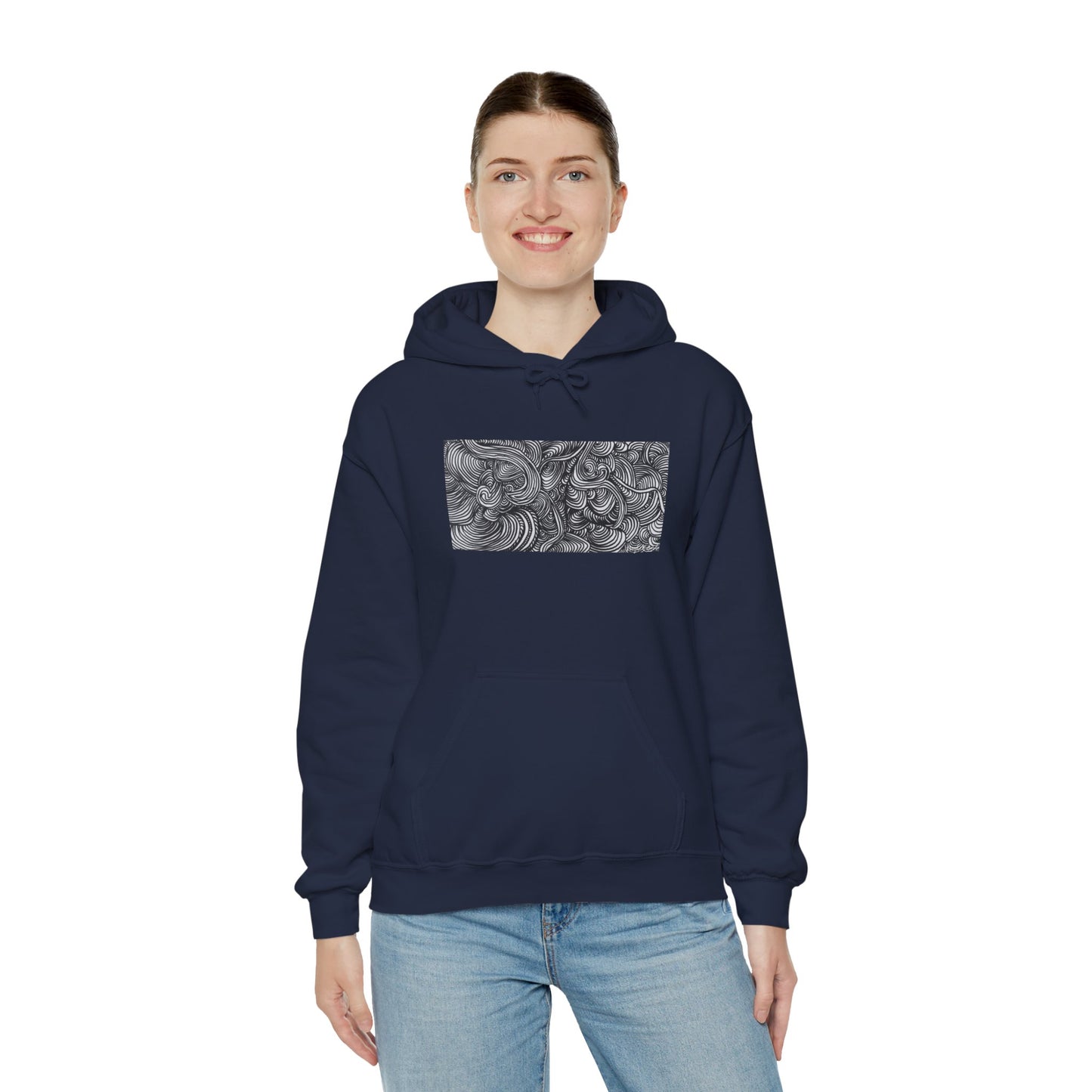 Unisex Heavy Blend™ Original Minimalist Line Art Midsize Print Hooded Sweatshirt - Liquid