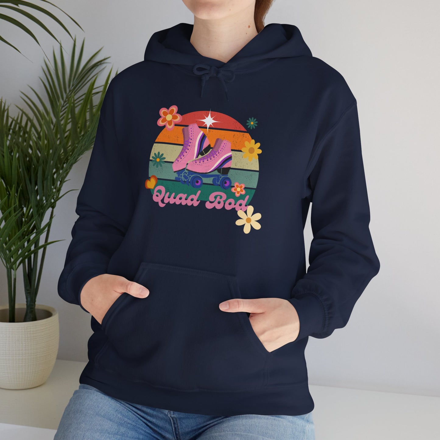 Unisex Heavy Blend™ Quad Bod Retro Vibes Rollerskater Hooded Sweatshirt