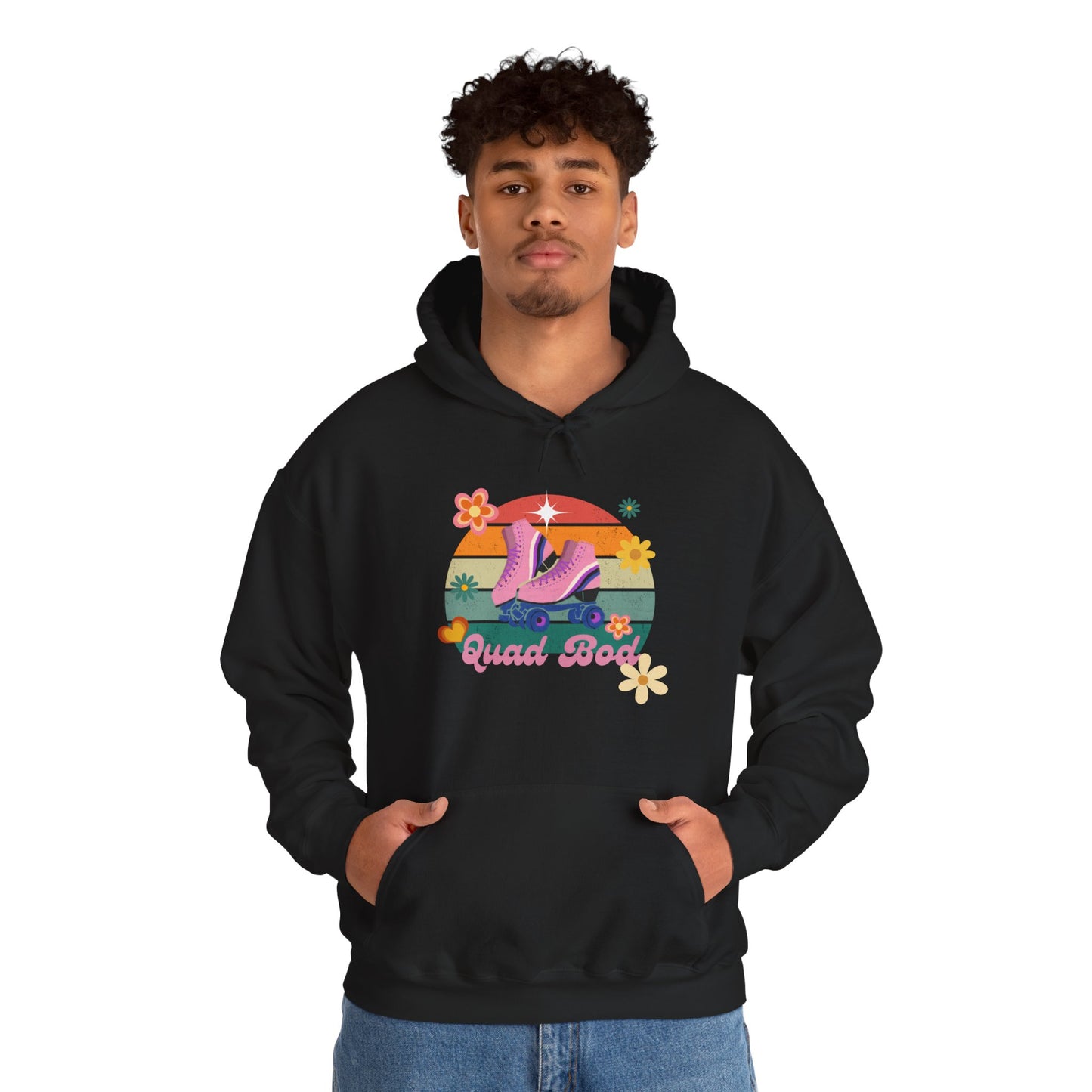 Unisex Heavy Blend™ Quad Bod Retro Vibes Rollerskater Hooded Sweatshirt