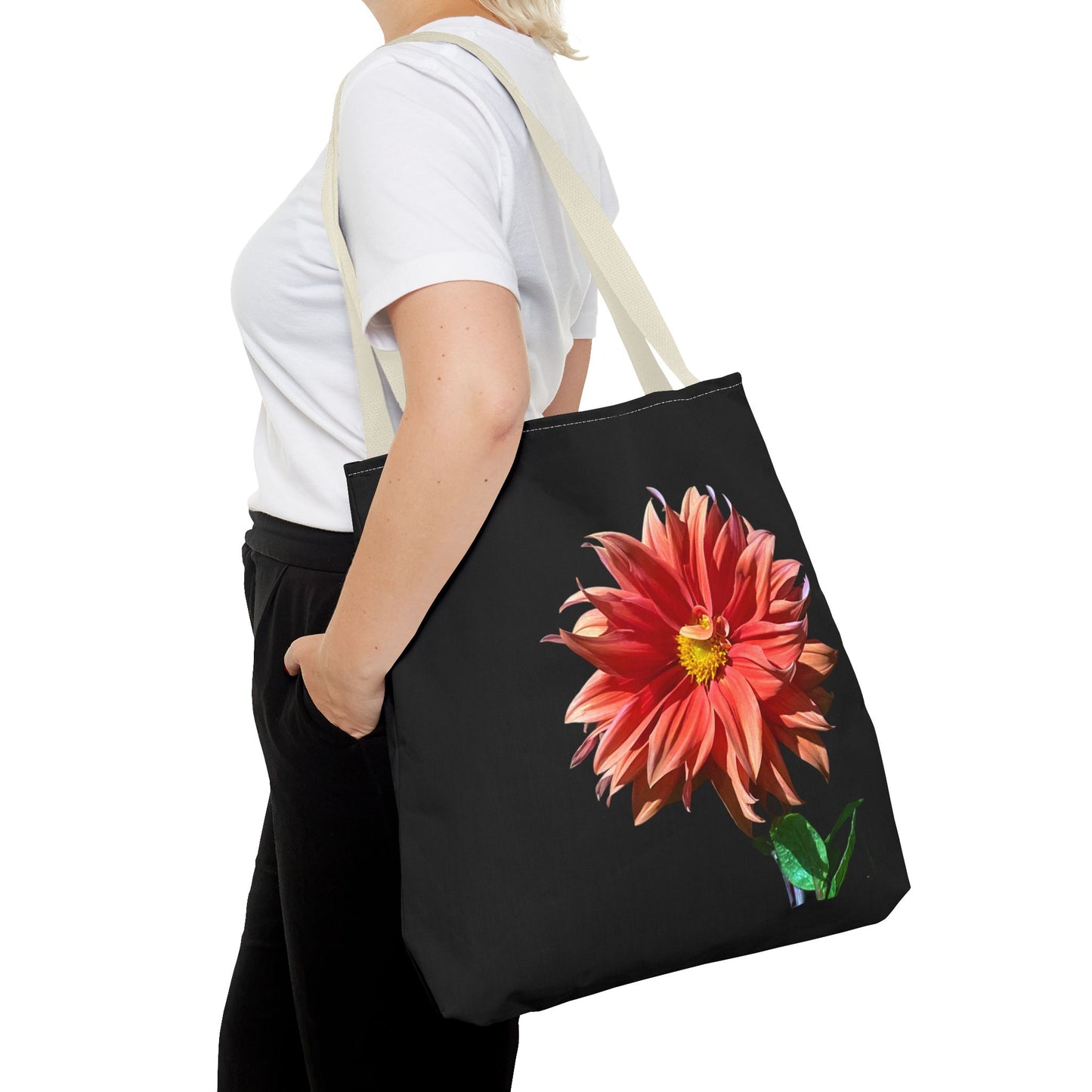 Unisex Dahlia Flower Tote Bag Nature Inspired Tote Floral Print Bag Garden Themed Tote Bag Dahlia Printed Gift Idea For Florists Plant Lover
