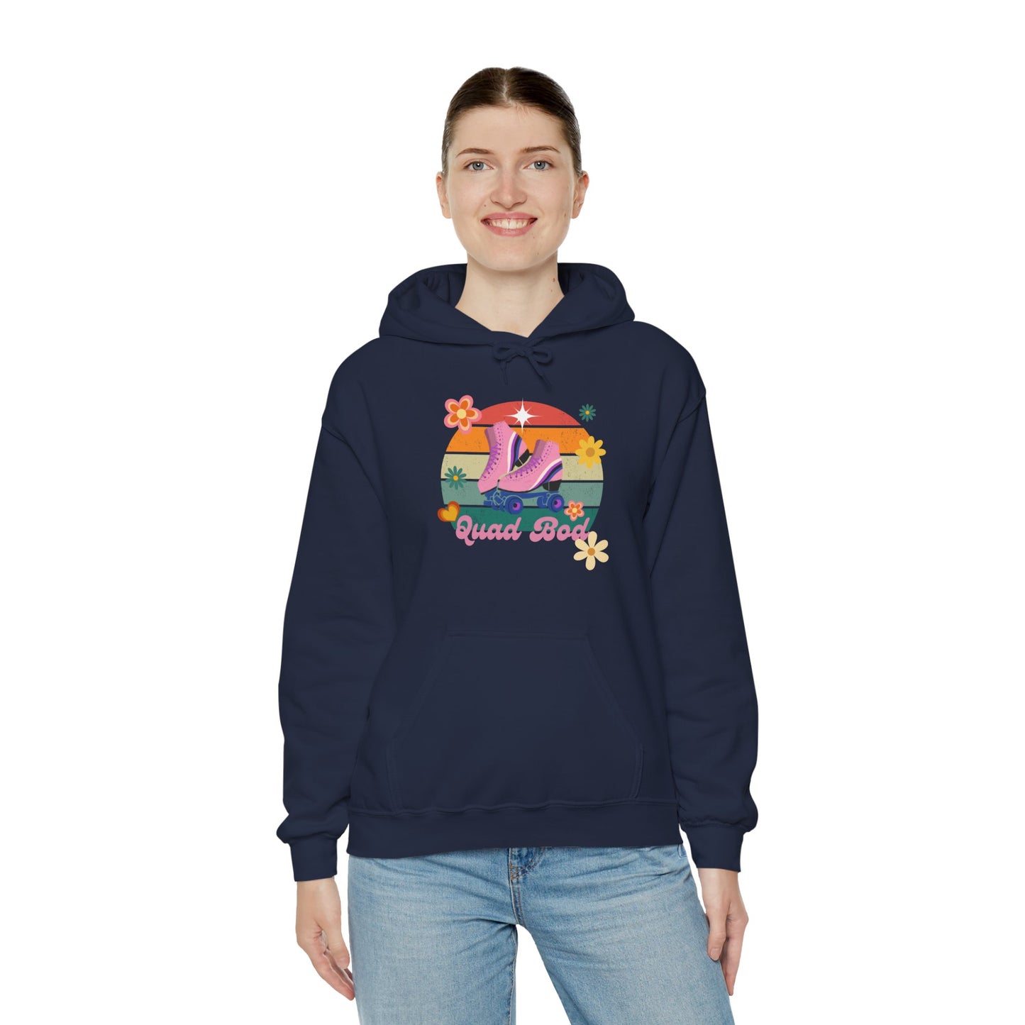 Unisex Heavy Blend™ Quad Bod Retro Vibes Rollerskater Hooded Sweatshirt