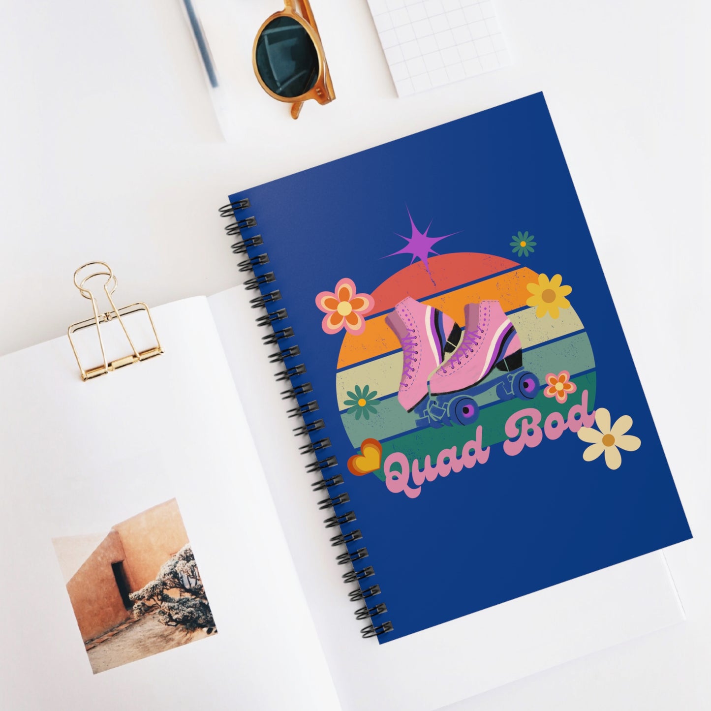 Spiral Notebook - Ruled Line, Dark Blue Quad Bod Retro Vibes Rollerskate Theme, EDC 118 pages