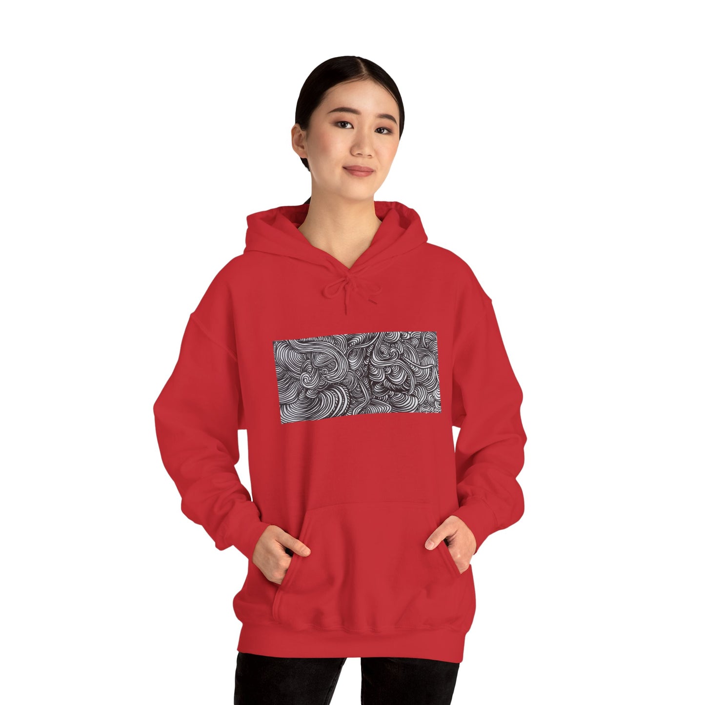 Unisex Heavy Blend™ Original Minimalist Line Art Midsize Print Hooded Sweatshirt - Liquid