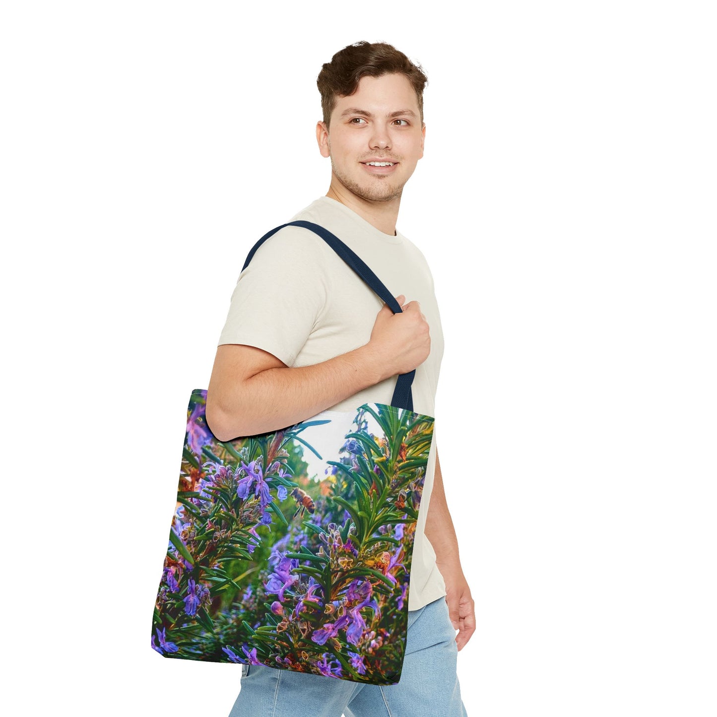 Garden Themed Bee and Rosemary Tote Bag