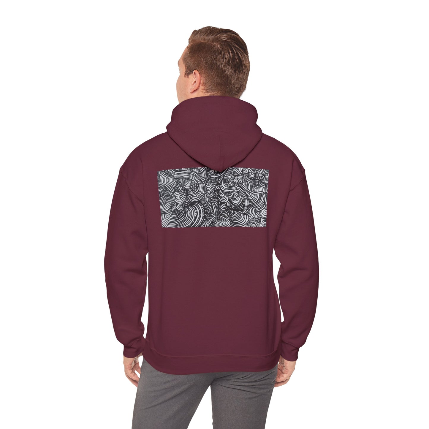 Unisex Heavy Blend™ Original Minimalist Line Art Midsize Print Hooded Sweatshirt - Liquid
