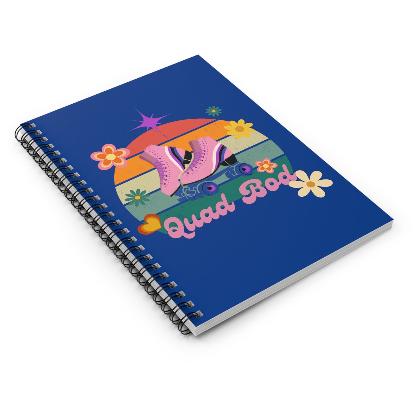 Spiral Notebook - Ruled Line, Dark Blue Quad Bod Retro Vibes Rollerskate Theme, EDC 118 pages