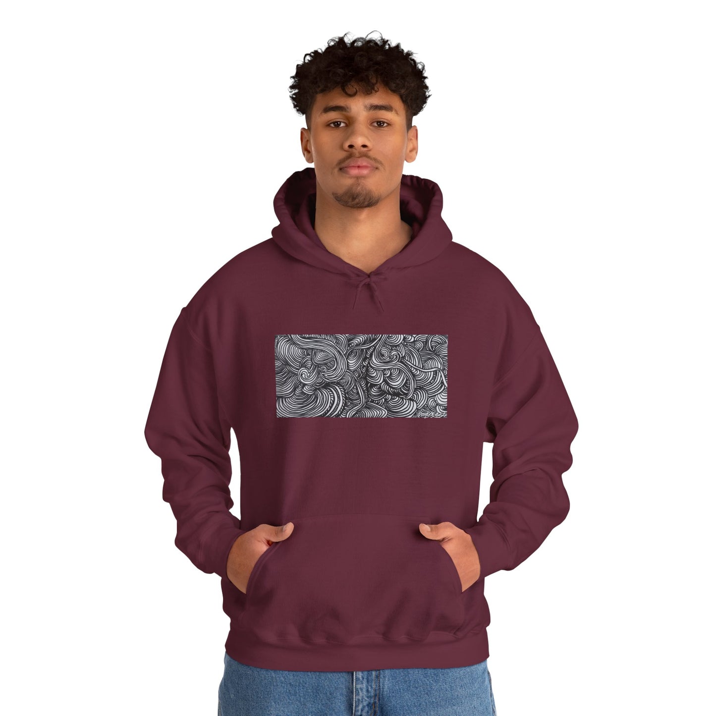 Unisex Heavy Blend™ Original Minimalist Line Art Midsize Print Hooded Sweatshirt - Liquid