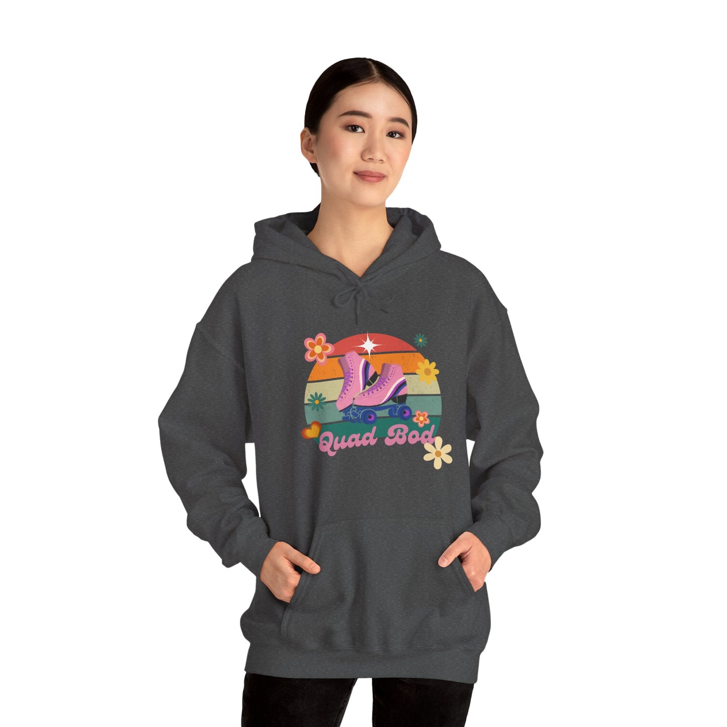 Unisex Heavy Blend™ Quad Bod Retro Vibes Rollerskater Hooded Sweatshirt