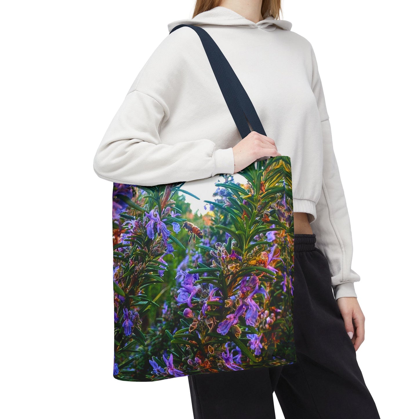 Garden Themed Bee and Rosemary Tote Bag