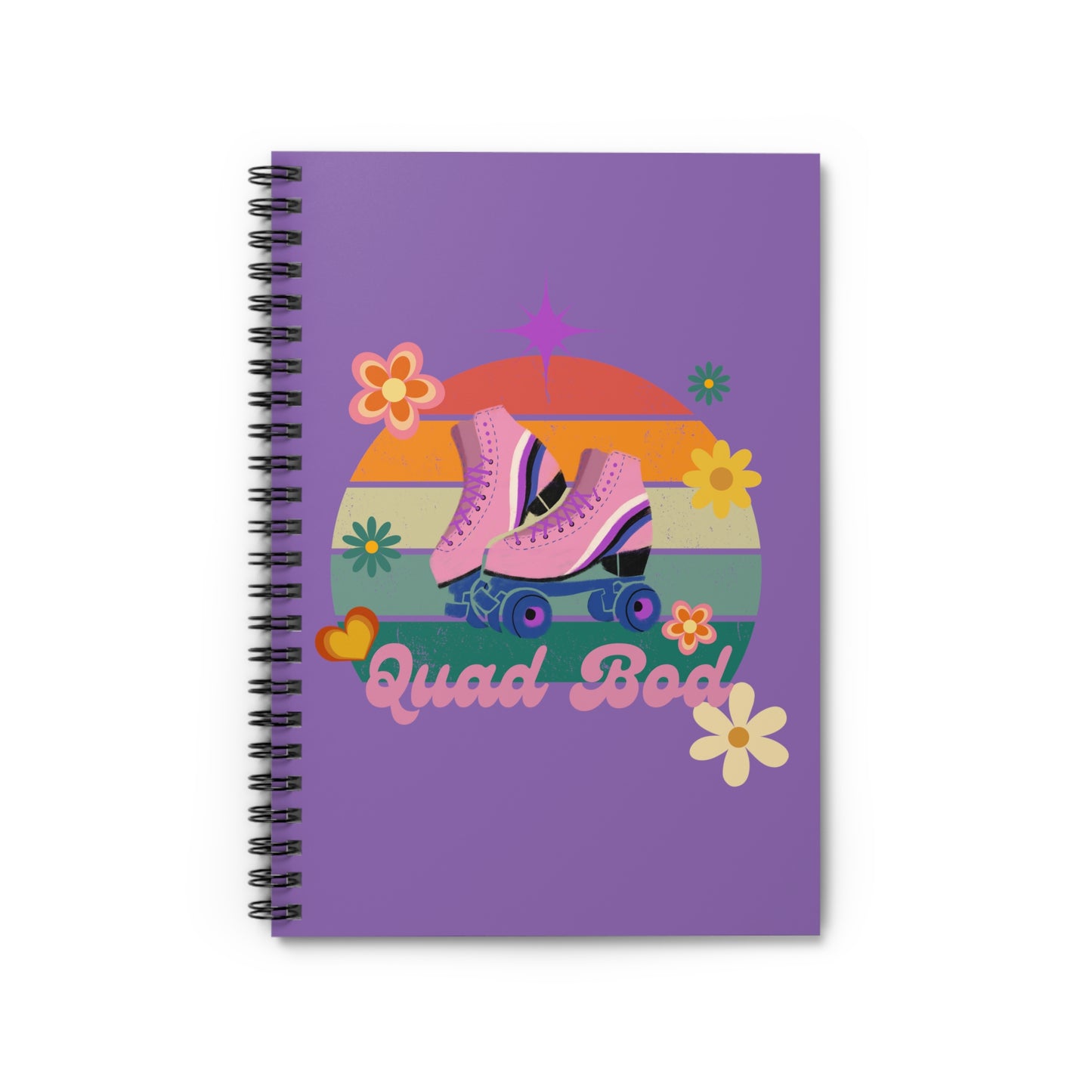 Spiral Notebook - Ruled Line, Light Purple Quad Bod Retro Vibes Rollerskate Theme, EDC 118 pages