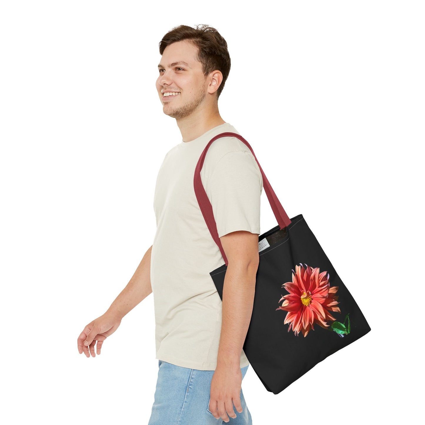 Unisex Dahlia Flower Tote Bag Nature Inspired Tote Floral Print Bag Garden Themed Tote Bag Dahlia Printed Gift Idea For Florists Plant Lover