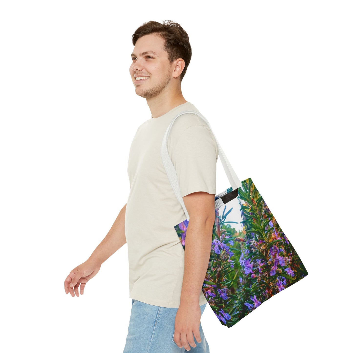 Garden Themed Bee and Rosemary Tote Bag