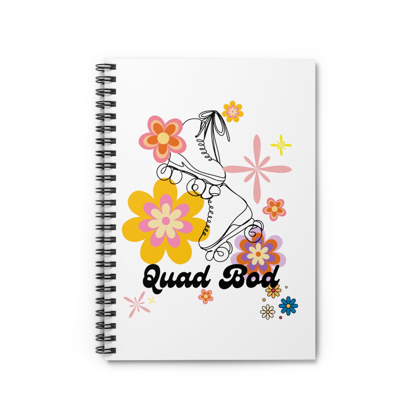 Spiral Notebook - Ruled Line, White Quad Bod Retro Vibes Rollerskate Theme, EDC 118 pages