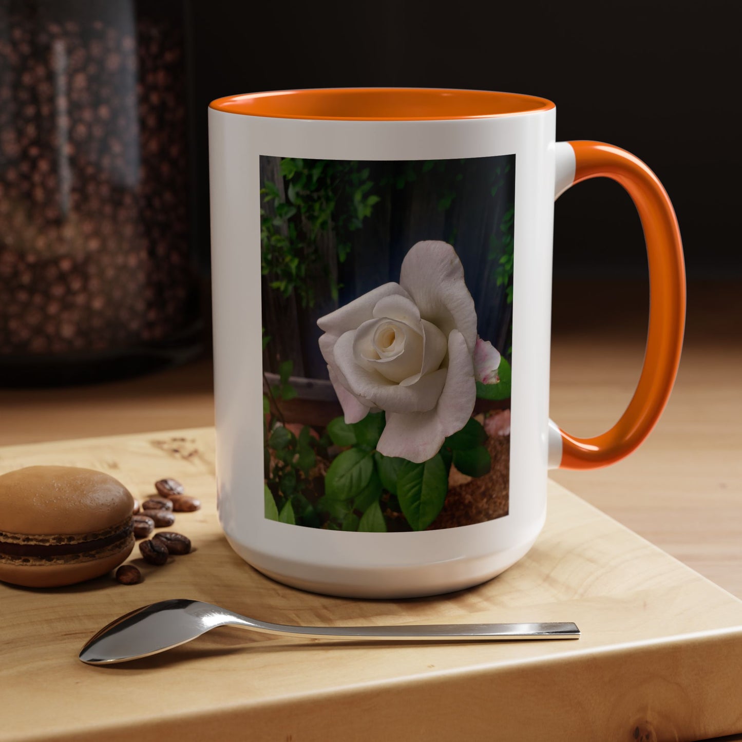 11oz/15oz Garden Themed White Sugar Moon Hybrid Tea Roses Coffee Mug