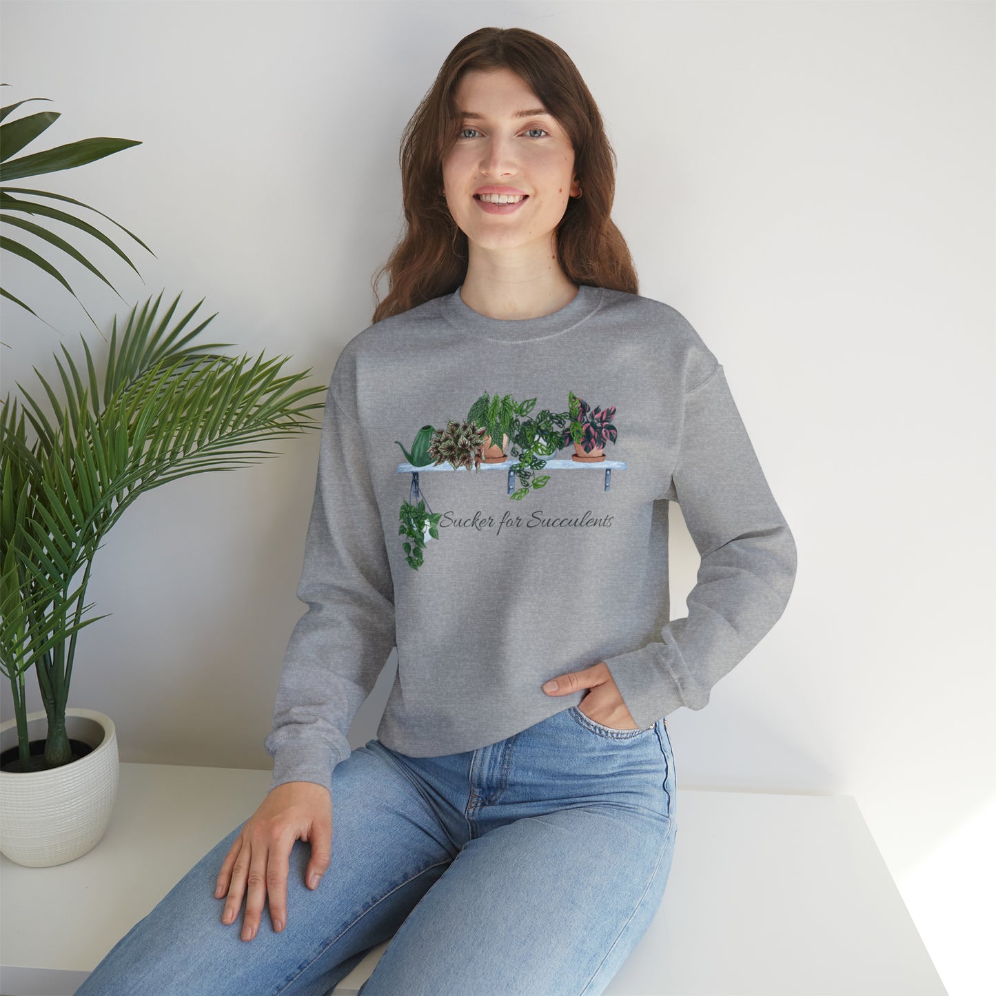 Unisex Garden Themed Sweatshirt, Sucker for Succulents Gardening Sweatshirt