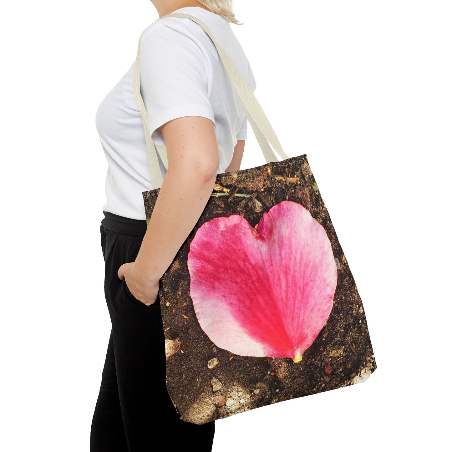 Unisex Garden Themed Double Delight Heart Shaped Rose Petal Tote Bag
