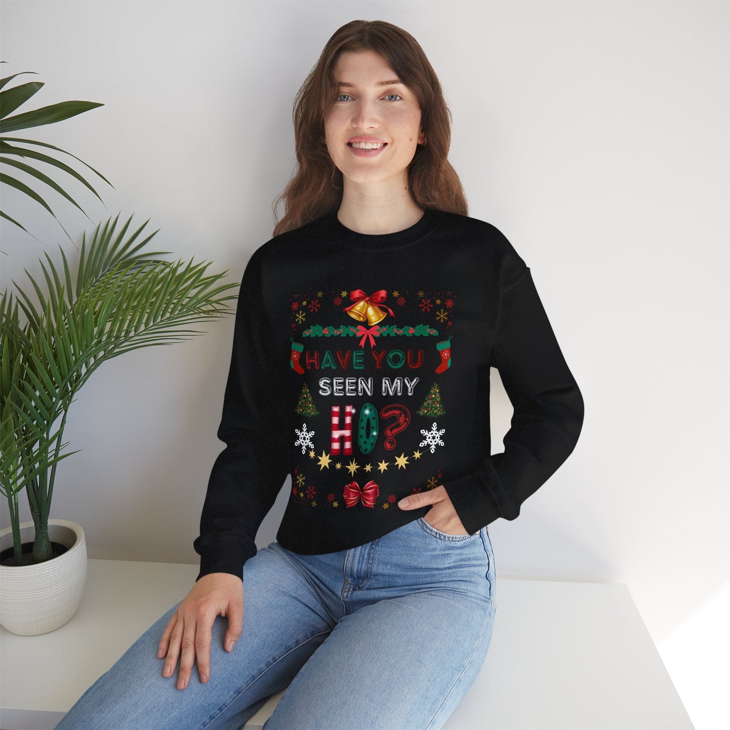 Unisex Funny Couples Matching Ugly Christmas Sweatshirt - Have You Seen My Ho?