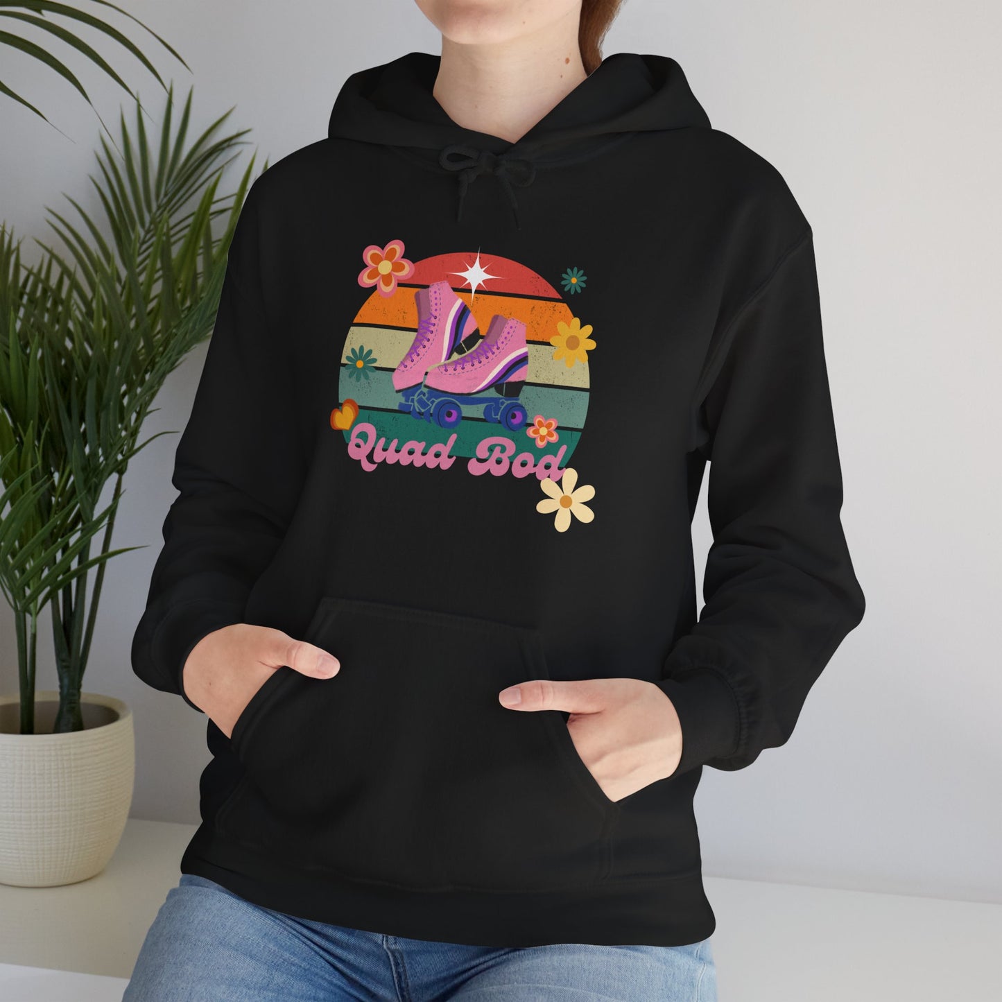 Unisex Heavy Blend™ Quad Bod Retro Vibes Rollerskater Hooded Sweatshirt
