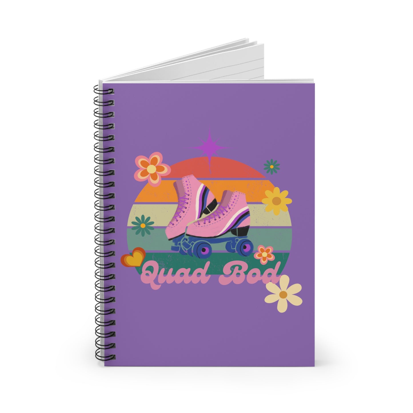 Spiral Notebook - Ruled Line, Light Purple Quad Bod Retro Vibes Rollerskate Theme, EDC 118 pages